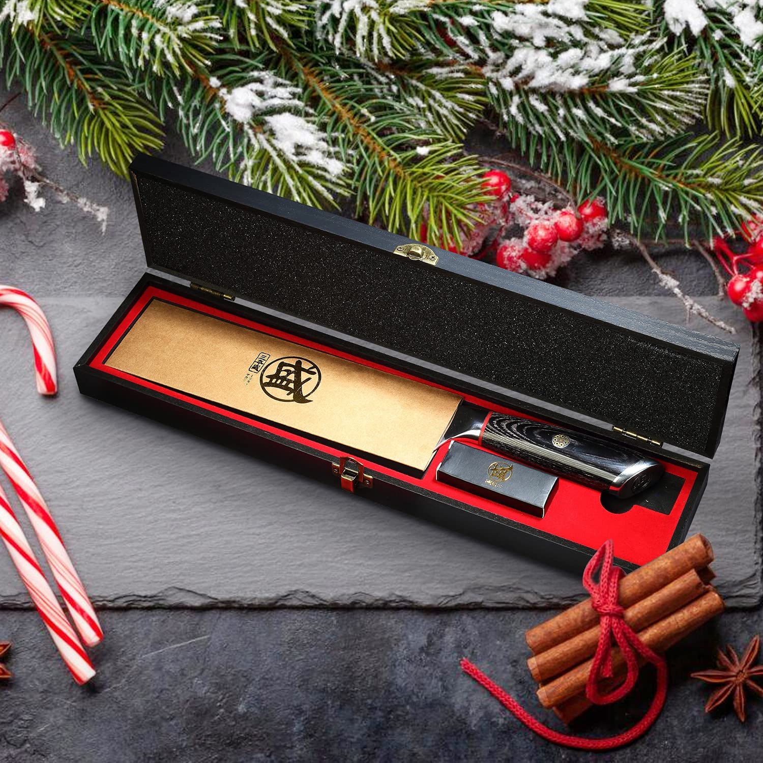 MITSUMOTO SAKARI 18 cm Coltelli da Cucina Giapponese Kiritsuke, AUS-10 Damasco Coltello da Chef, Mano Forgiato Professionale Coltello da Carne Cuoco con Manico& Scatola di legno Boutique