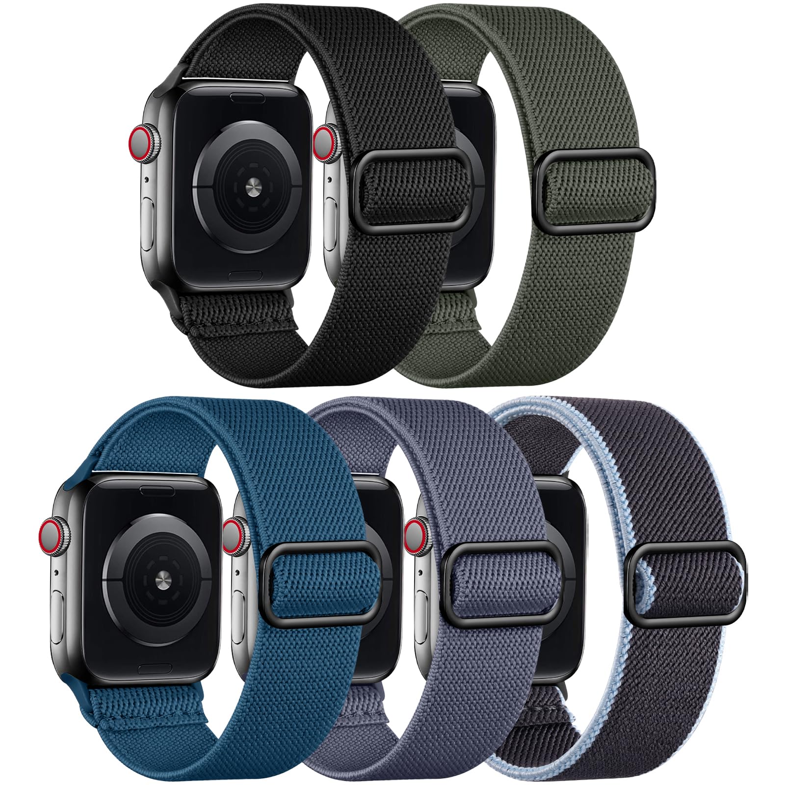 Adorve Stretchy Band Compatible with Apple Watch Bands Ultra 3/2/1 49mm 46mm 45mm 44mm 42mm 41mm 40mm 38mm Men Women, Soft Nylon Elastic Braided Strap