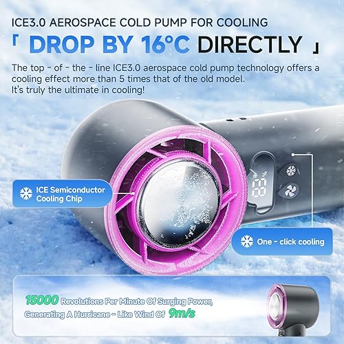 Miniatura 4 de Ventilador de mano portátil mejorado 2025, Ventilador de mano turbo más frío 15000 rpm, tiempo de enfriamiento máximo de 24 horas, ventilador