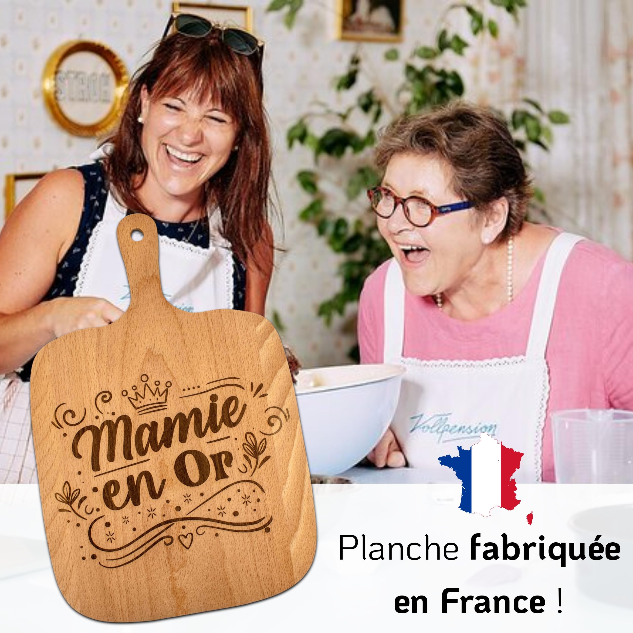 ERNESTINE - Planche à Découper Mamie en Or – Cadeau Mamie Original, Idée Cadeau Fête des Grands-Mères, Planche Apéro Bois Gravée, Cadeau Grand-Mère, Anniversaire, Noël - Cadeau grand-mère personnalisé - 3