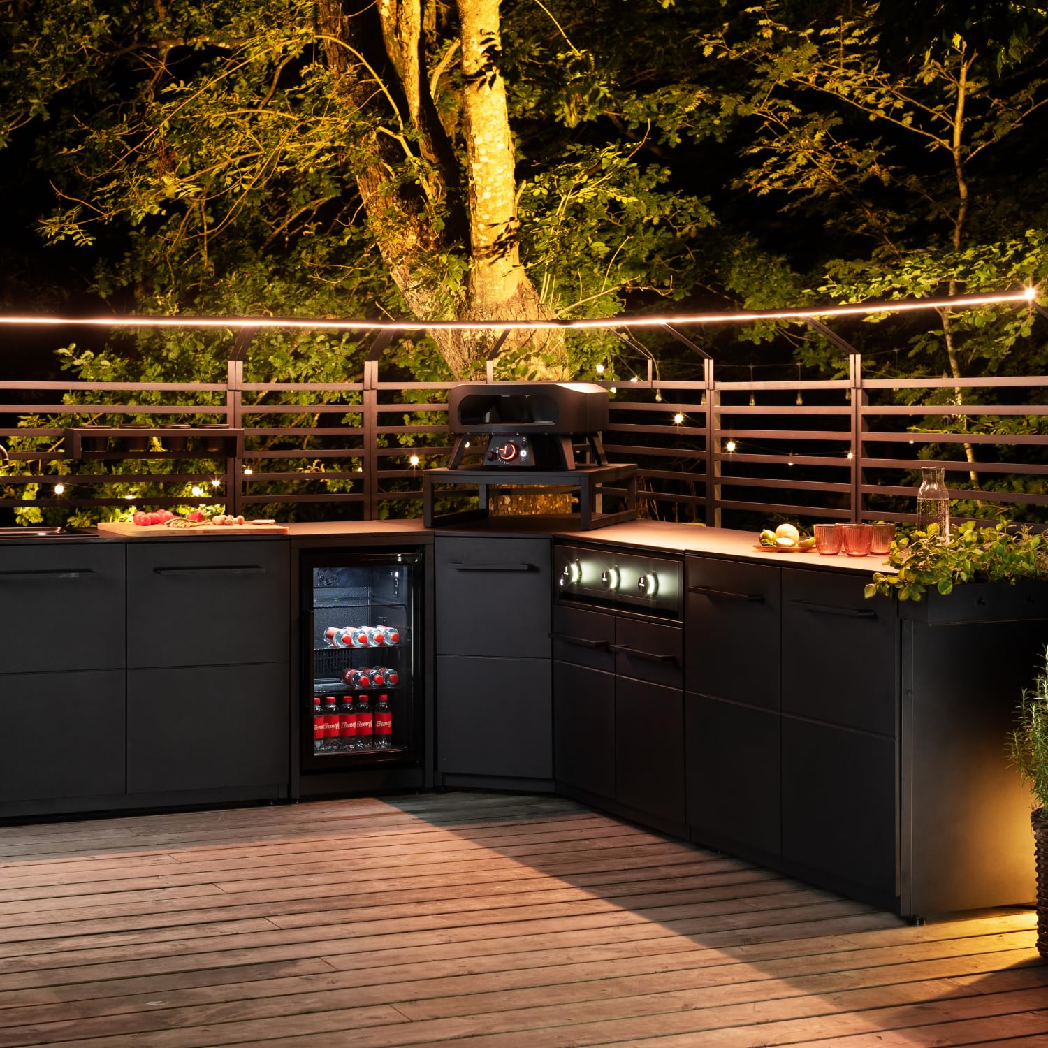 Cuisine extérieure 110 Module tiroirs Plan de Travail HPL 15 mm Acier galvanisé thermolaqué Noir Mat 90x110x60 cm