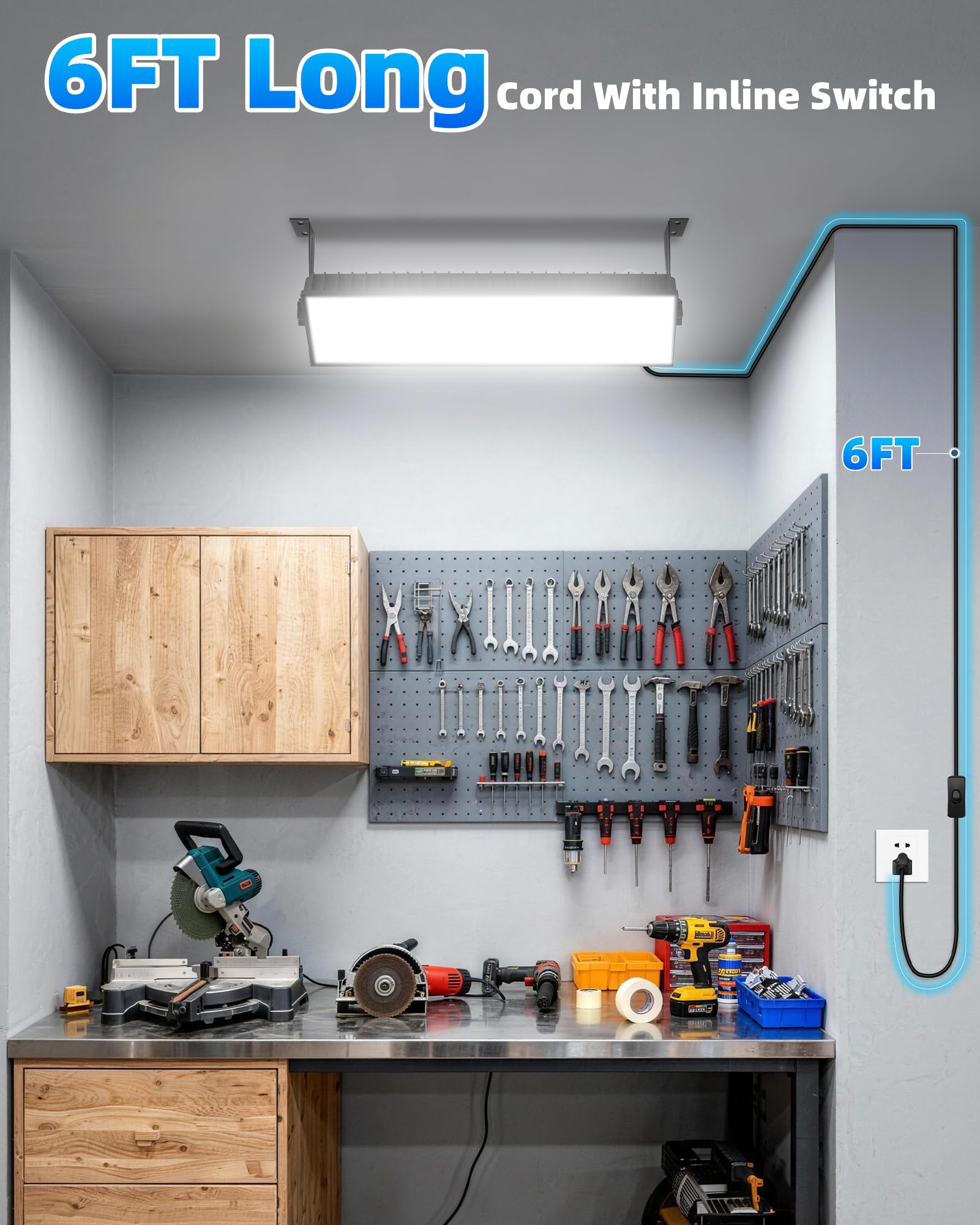 2 Pack LED Shop Lights 100W 14000LM 6000K Plug in Garage Light with 6FT Power Cord IP66 Waterproof — view 7