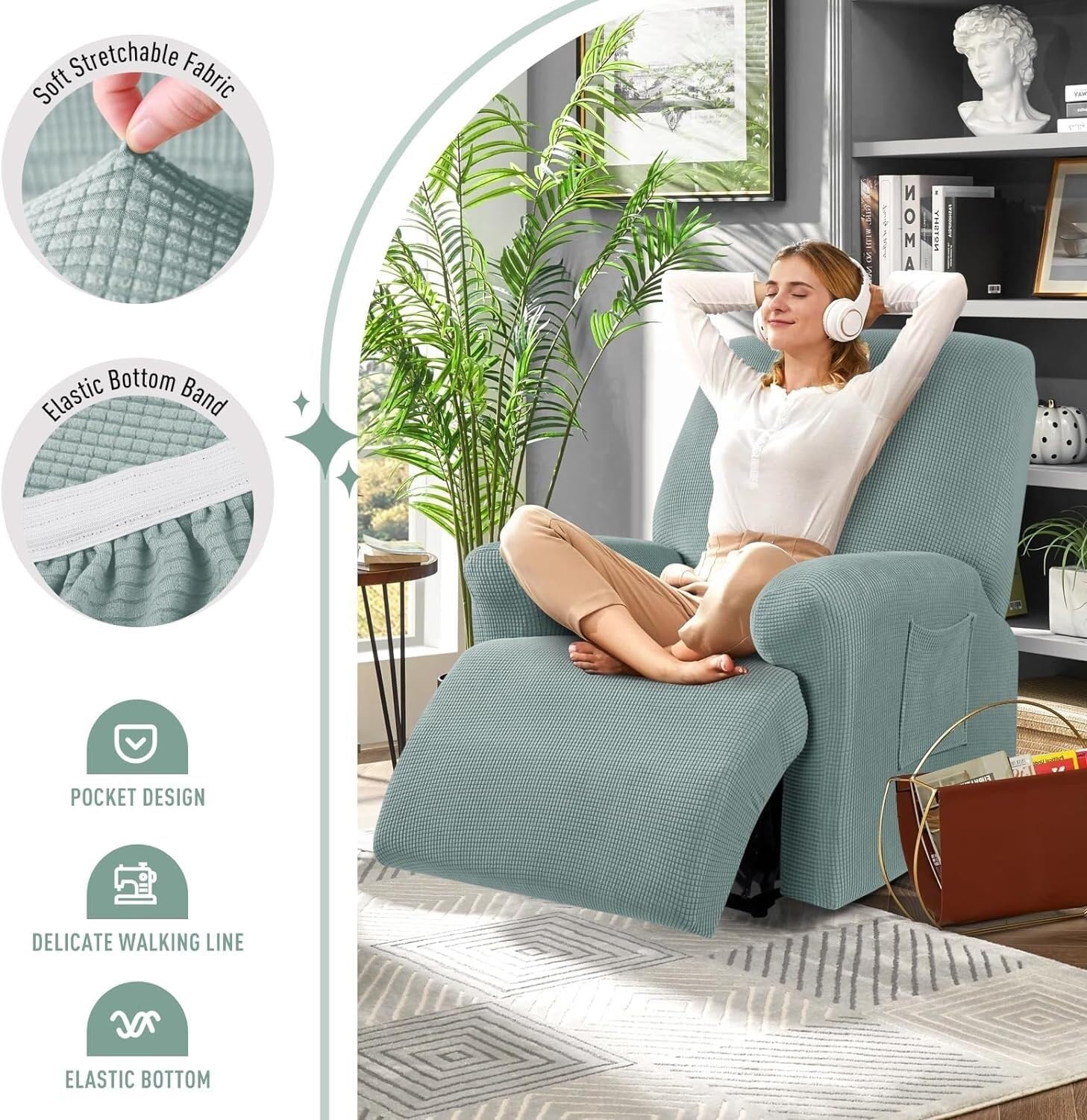 Funda de Sillón Relax Reclinable Elástica 1/2/3 Plaza , Jacquard Funda Reclinable 4/6/8 Piezas con Bolsillos Laterales, Antideslizante Extraíbles y Lavables Fundas Reclinable Protector ( Color : #4 ,