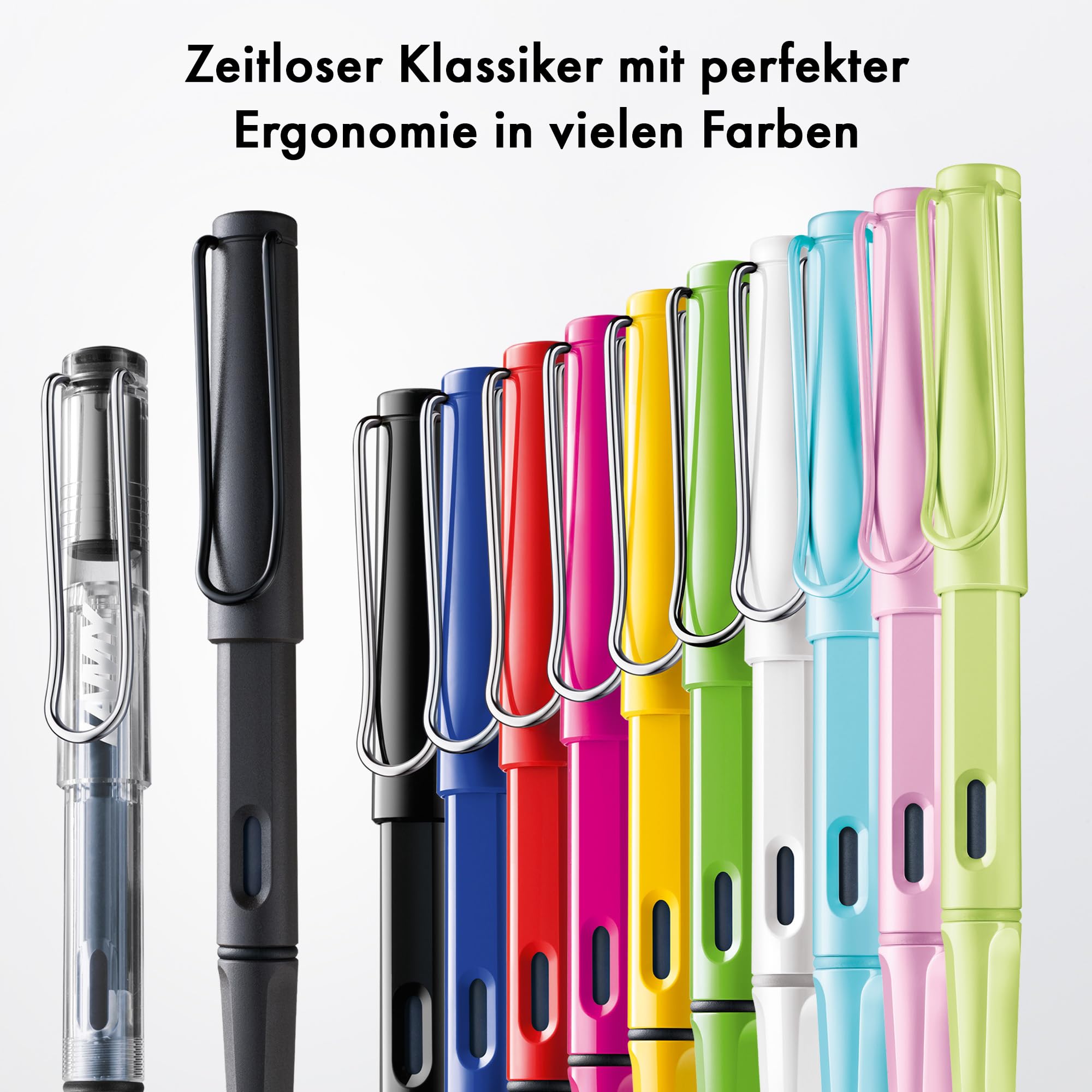 Lamy safari multicolor Füller-Set – Special Edition mit 2 Füllhaltern in all black & all white – Stahlfeder in Strichbreite M – mit 2 blauen Tintenpatronen, 12 austauschbaren Farbringen & Geschenkbox