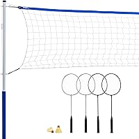 Franklin Sports Portable Badminton Set for 4 Players - Complete Outdoor Kit with Net, Steel Rackets & Birdies - Kids Adults Family Fun
