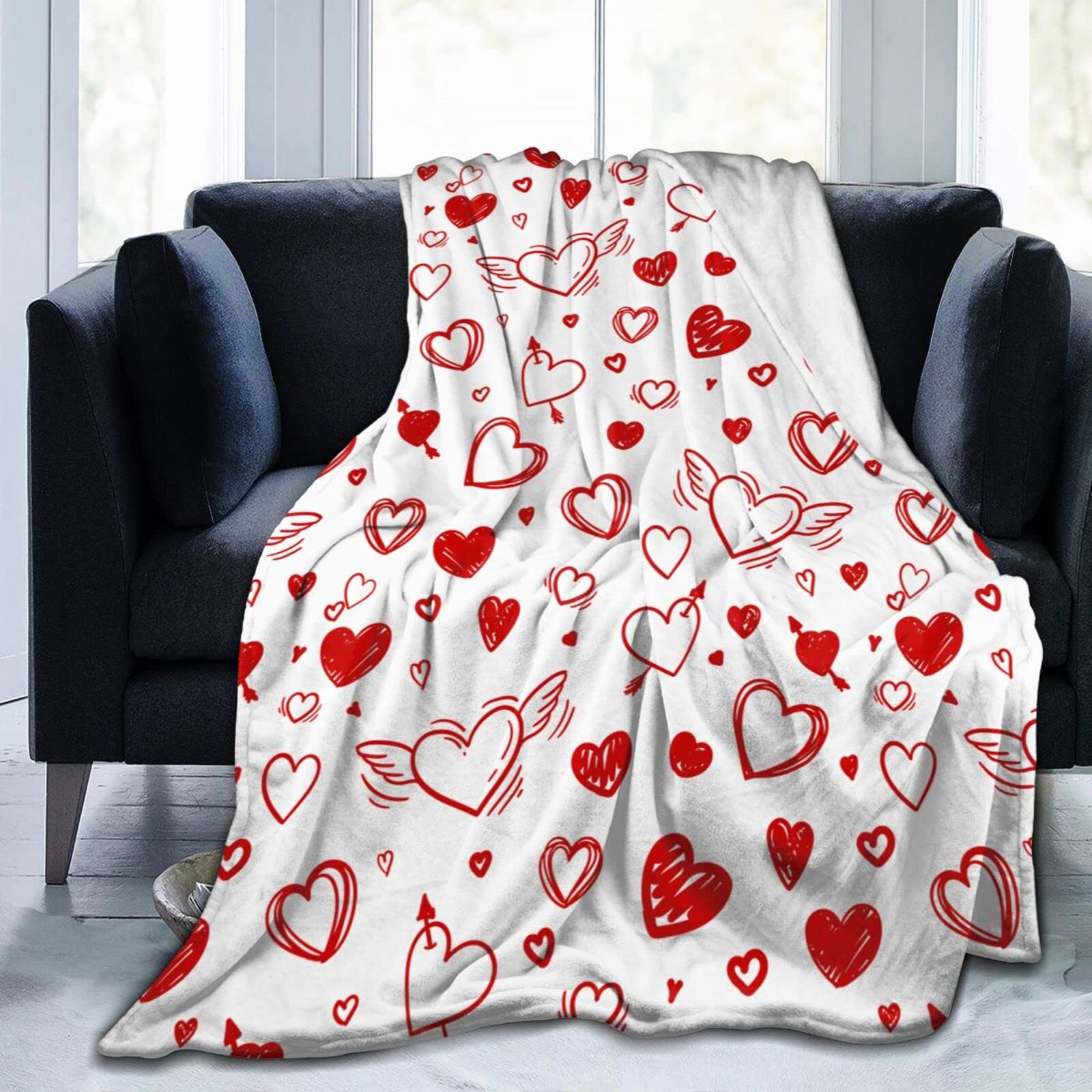 Lsjuee Valentine's Day Hearts Throw Blanket Super Soft Cozy Plush Flannel Blanket Lightweight Bed Blanket for Sofa Couch Bed Romantic Valentine's Day Gift 80"X60"