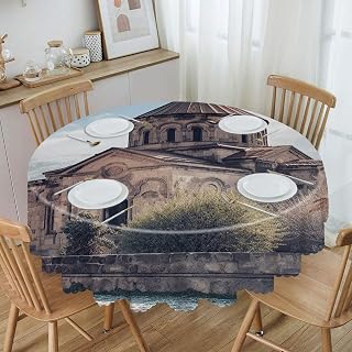 Round Tablecloth 60 Inch, Reusable Modern Armenian Church Printed Tablecloths, Washable Table Cloths for Home Kitchen,Dining Room Party