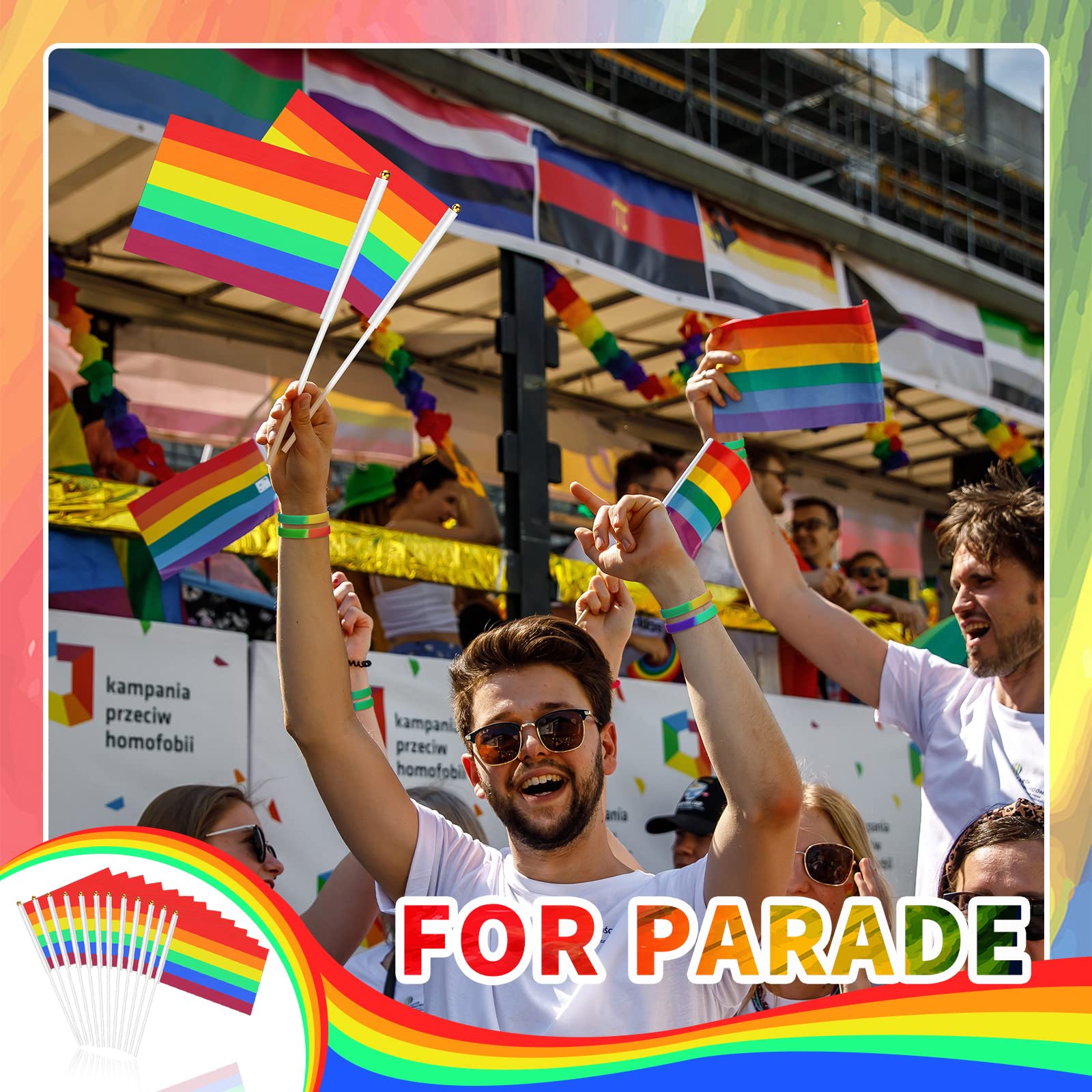 KEMUZ Regenbogen Armbänder - 30 Stück Silikon Einlassbänder Für Pride & CSD Events