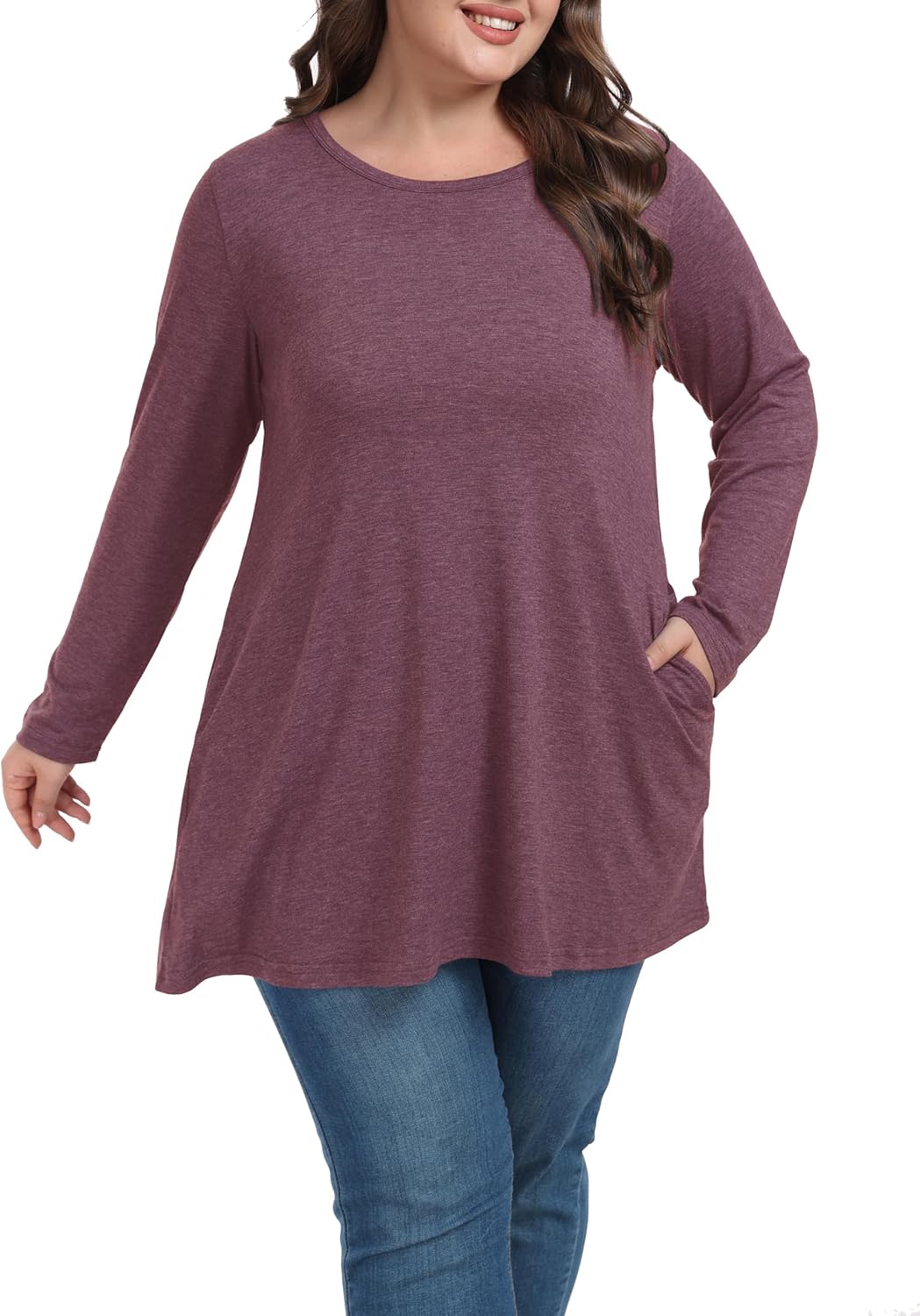 Shiaili Classic Plus Size Tunic Tops with Pockets Heather Long Shirt for Women - Image 2