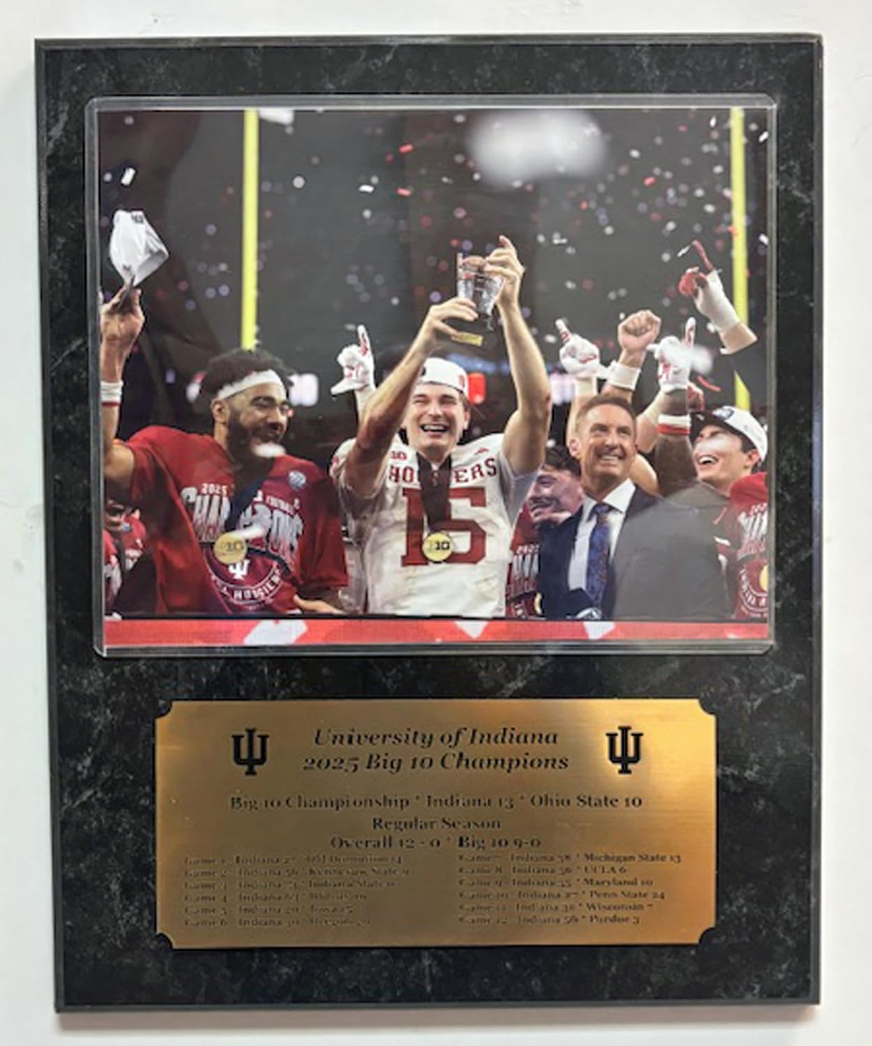 GFSF 2025 Big 10 Champions Indiana Hoosiers Sports-Fan Decorative Plaque, Optional Color, 12x15 inches (Black Marble)