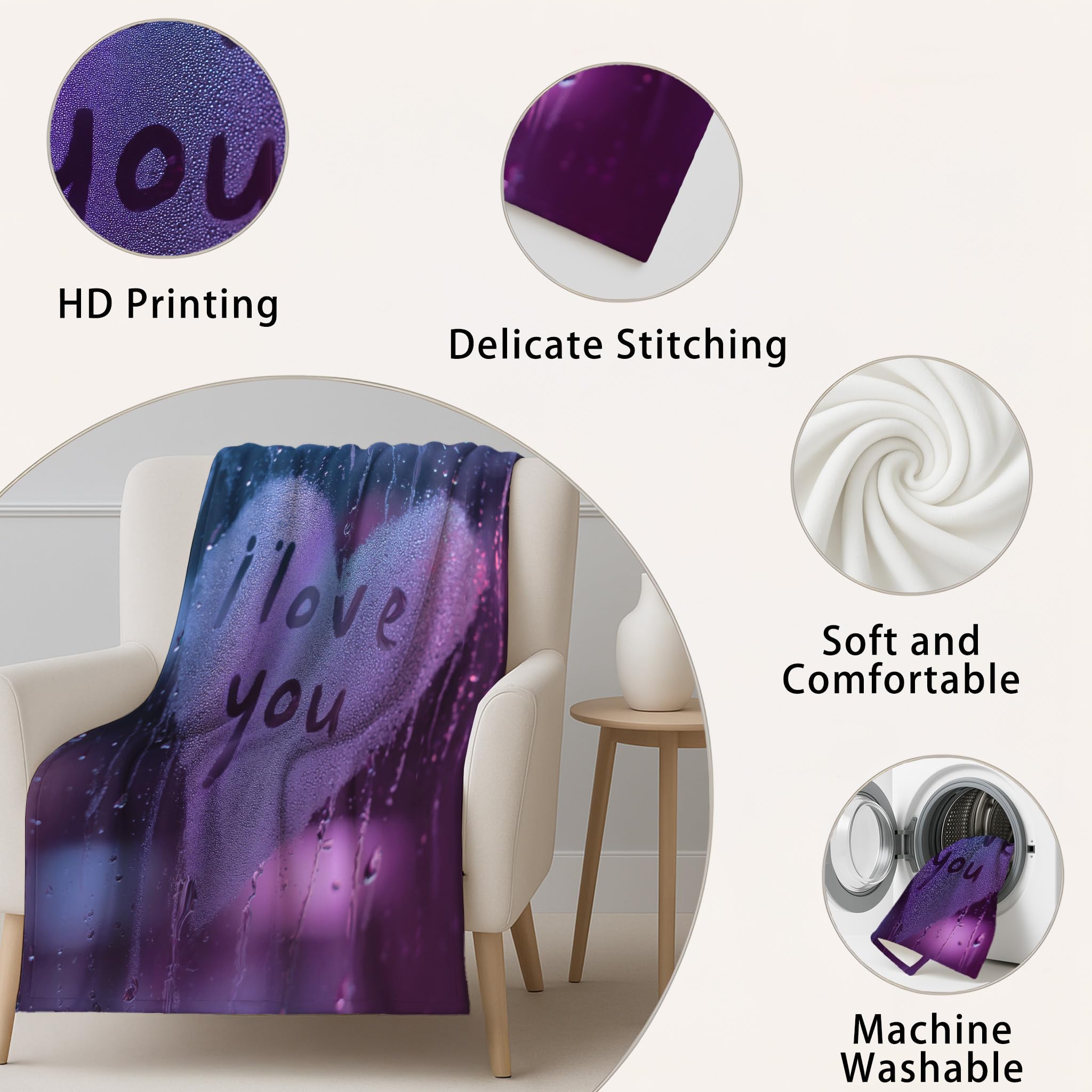 Generico Viola Coperta Peluche Soffice 200 x 240 - Mirtilli Coperta il letto - Morbida Neon Nebbia Amore Caldo da Divano Accogliente Fluffy Alta Qualità