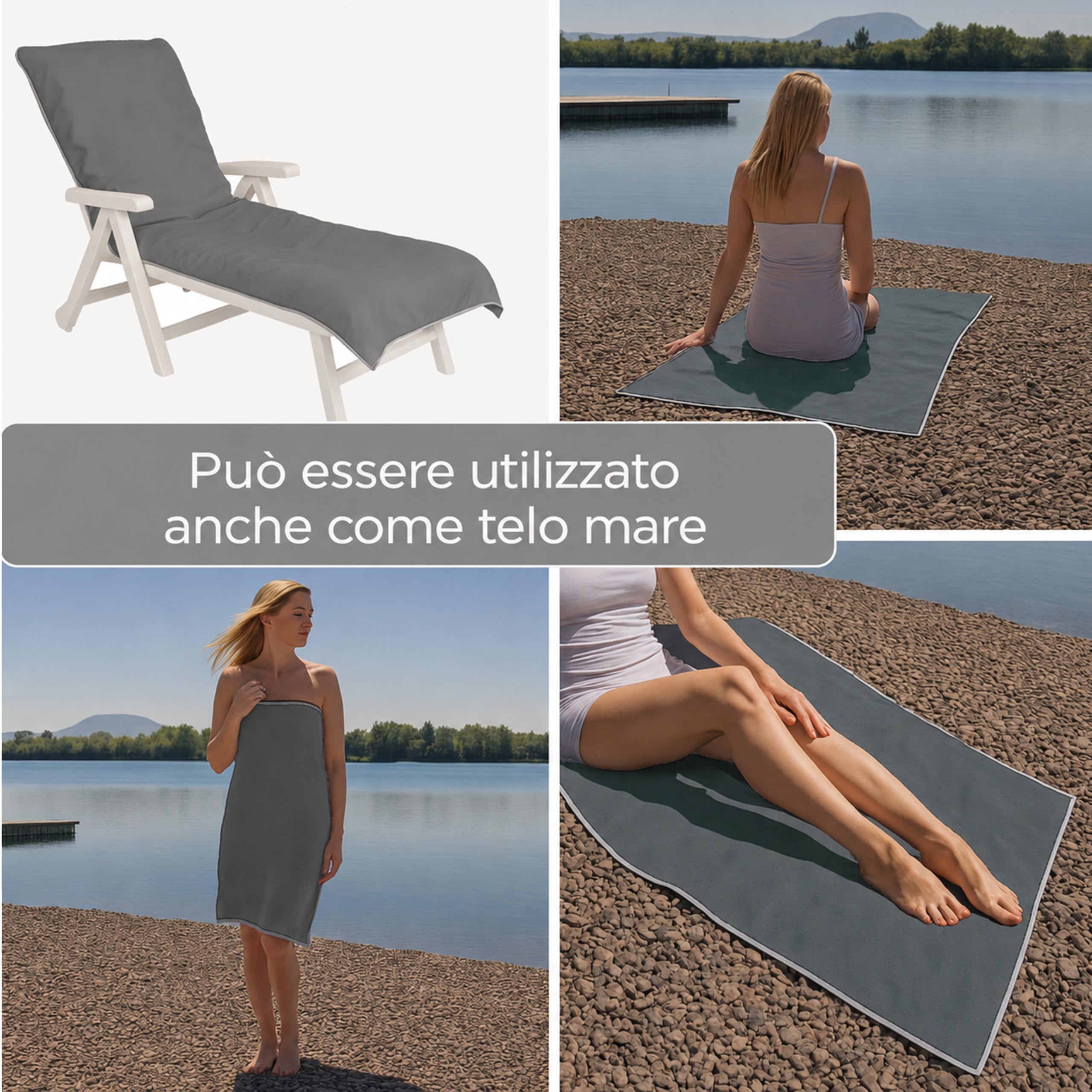 Set di 2 asciugamani per sdraio - 200 x 75 cm - Con cappuccio - In microfibra - Peso leggero - Per sdraio da giardino - Con fodera - Copridivano da spiaggia (beige, 2)