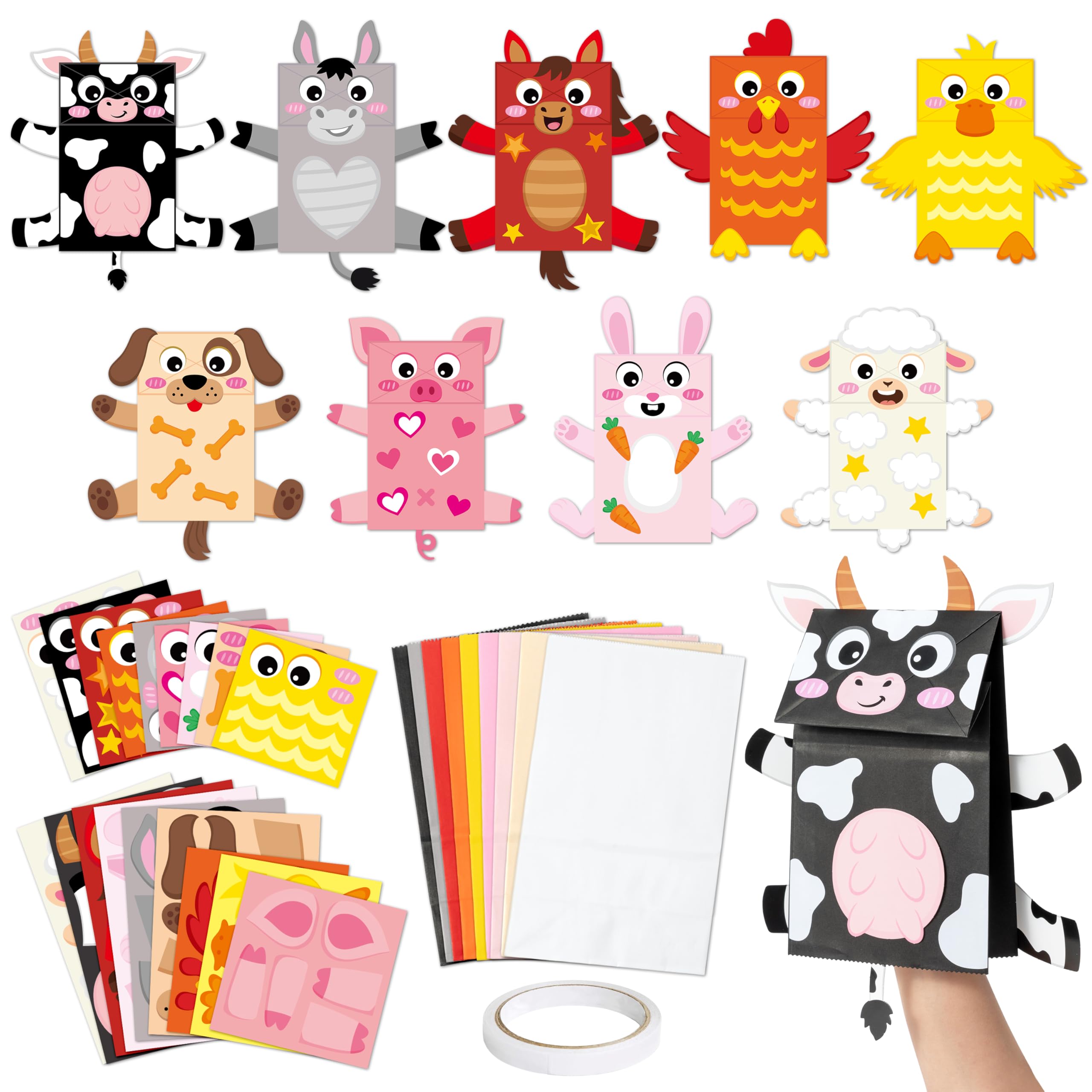WATINC 9Pack Hand Puppet Art Craft - DIY Making Your Paper Sock Puppets Kits Wiggle Googly Eyes, Imaginative Early Learning Classroom Family Storytelling Games Pretend Party Supplies (Farm Animals) โ image 1