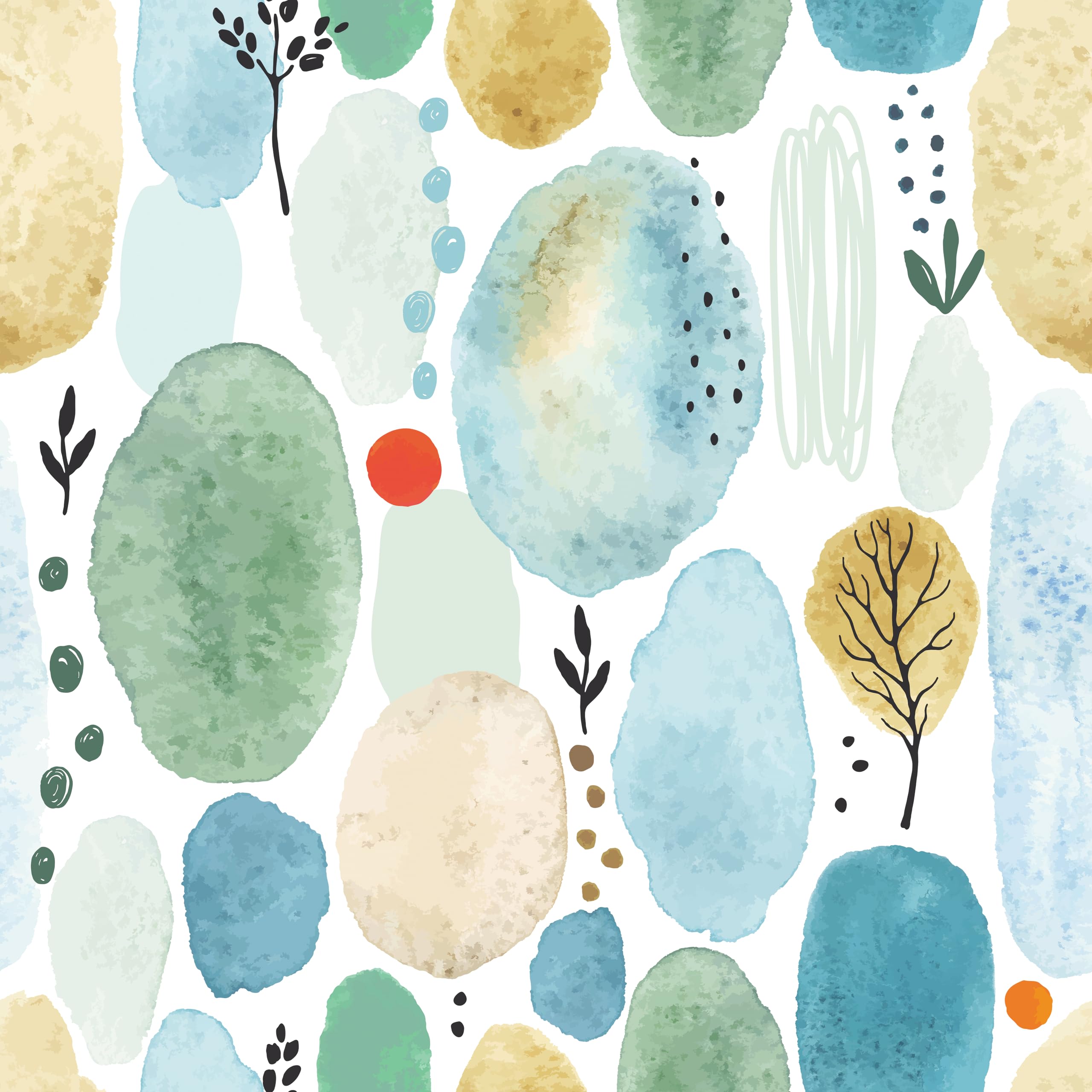 Papier peint fleuri vert bleu adhésif de 44,5cm x 300cm pour meubles et murs
