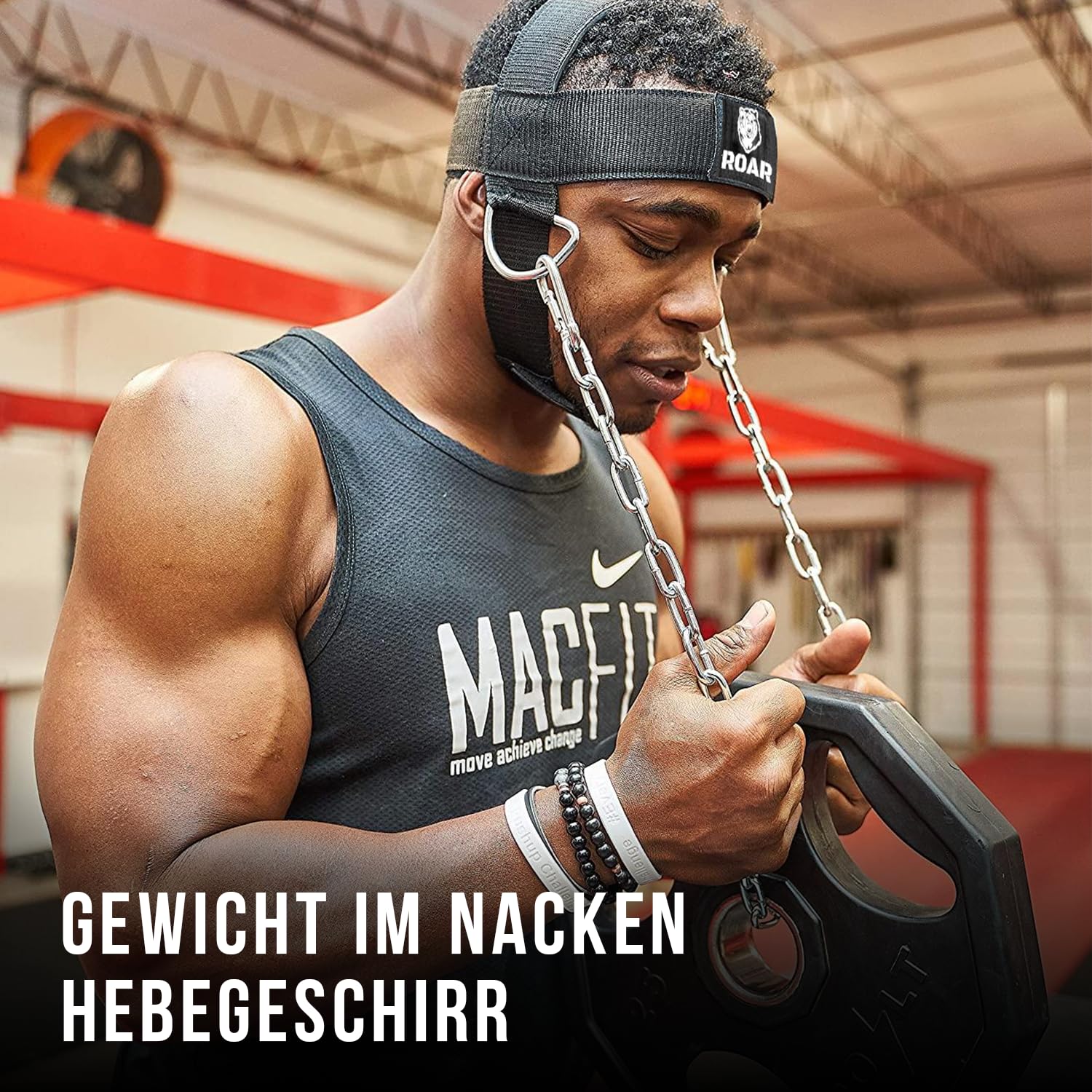 Roar® Halsgeschirr, Gewichtheber-Trainer, dicker Riemen, Hals für Workout-Entwicklung, Hut, Widerstand, Kraft, Muskelaufbau, Kette, Übung, Gewichtheben