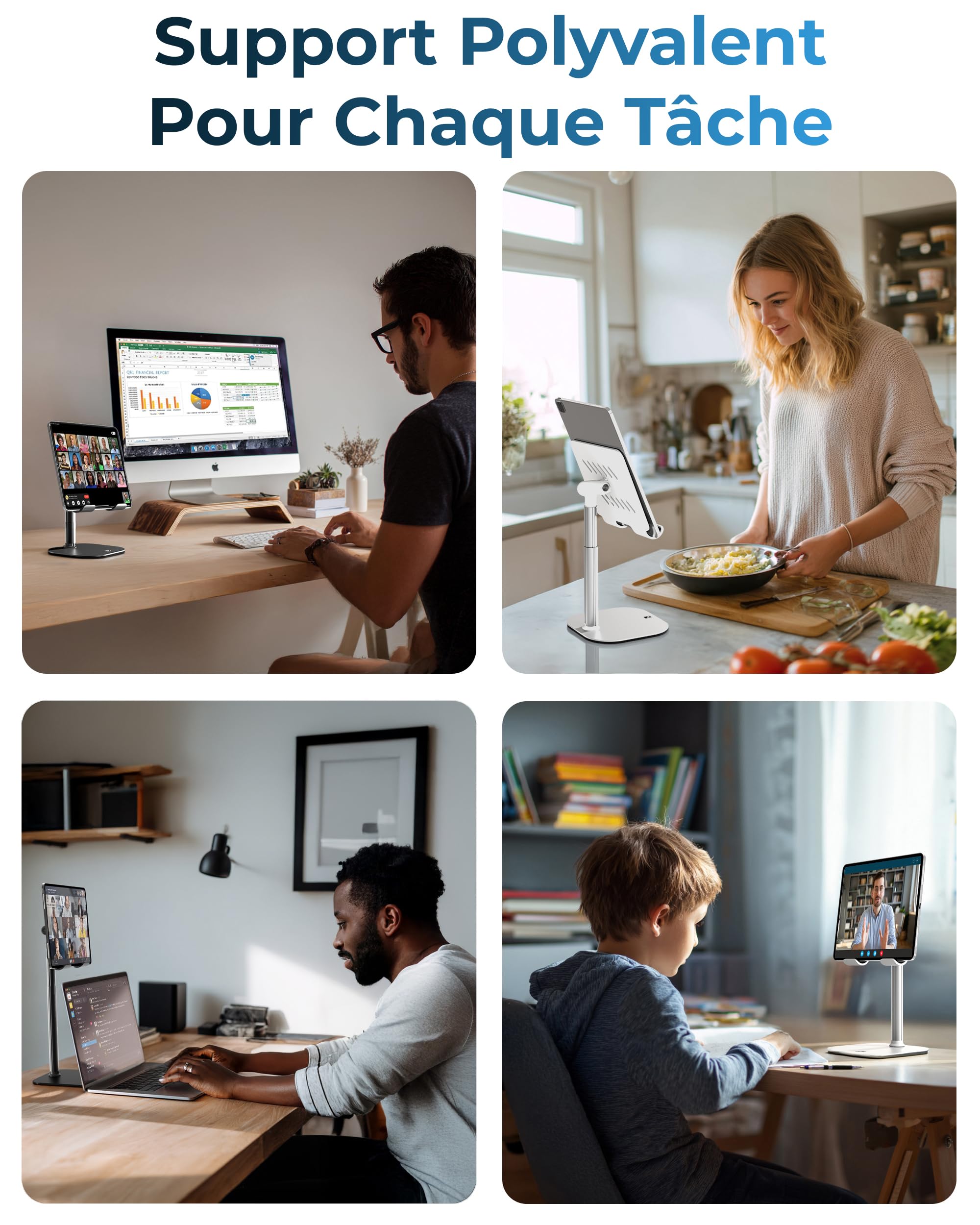 COOPER TabHolder, Support Tablette réglable 18-25 cm, Support iPad Bureau Premium, inclinable 270° pour moniteurs 15,6-17", Compatible iPad, Kindle, Surface, Samsung Galaxy Tab - Noir Nuit