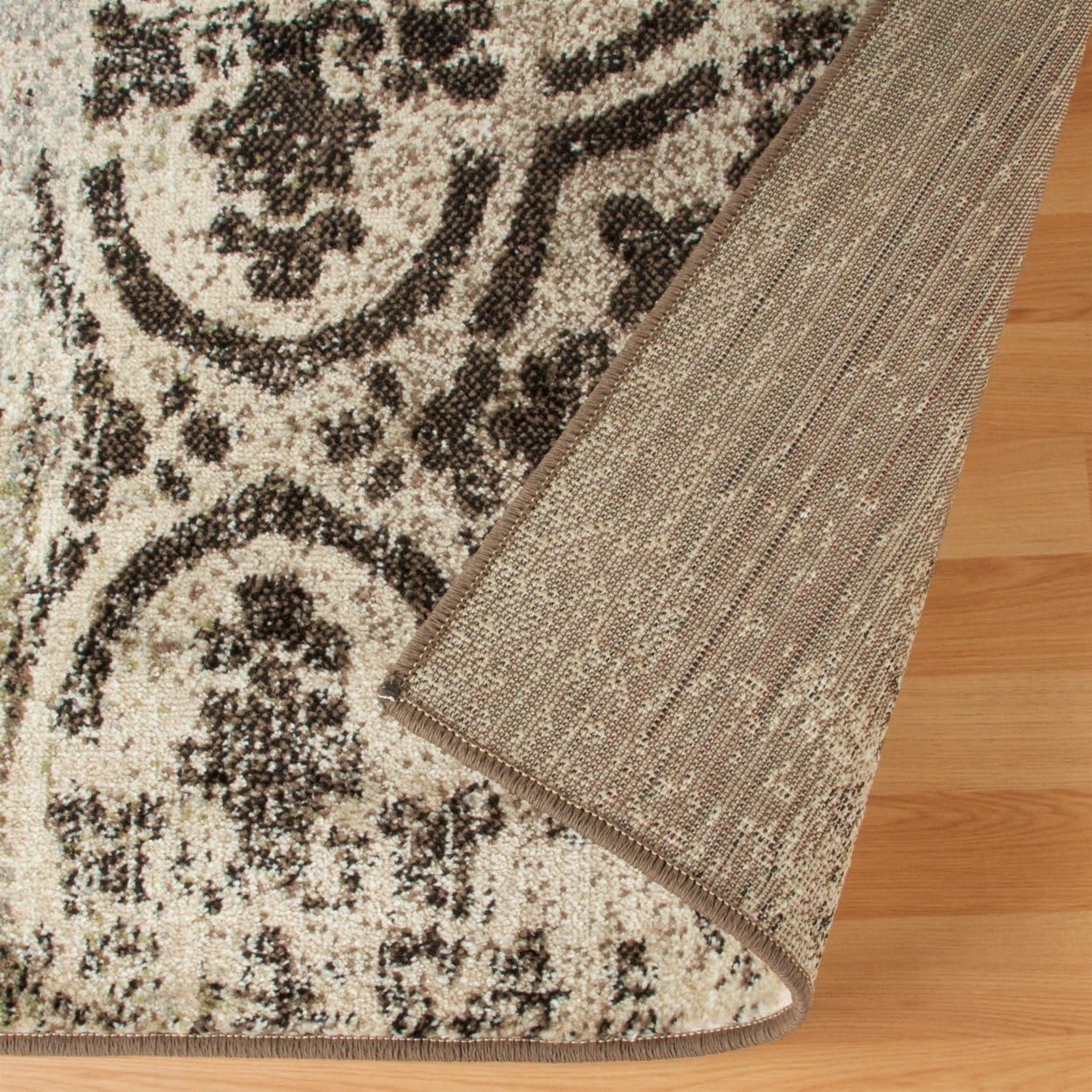 Superior Indoor Area Rug, Jute Backing, Plush Geometric Rugs for Entry, Living Room, Kitchen Floors, Bedroom, Office Floor Cover, Floral Patchwork Rugs, Bristol Collection, 4' x 6', Ivory/Light Blue