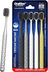 Escova de Dente Adulto, 5 Unidades, Cerdas de Carvão Ativo, Macia, Para Gengivas Sensíveis, Multi-Cores, Prática para Viagem e Uso Familiar