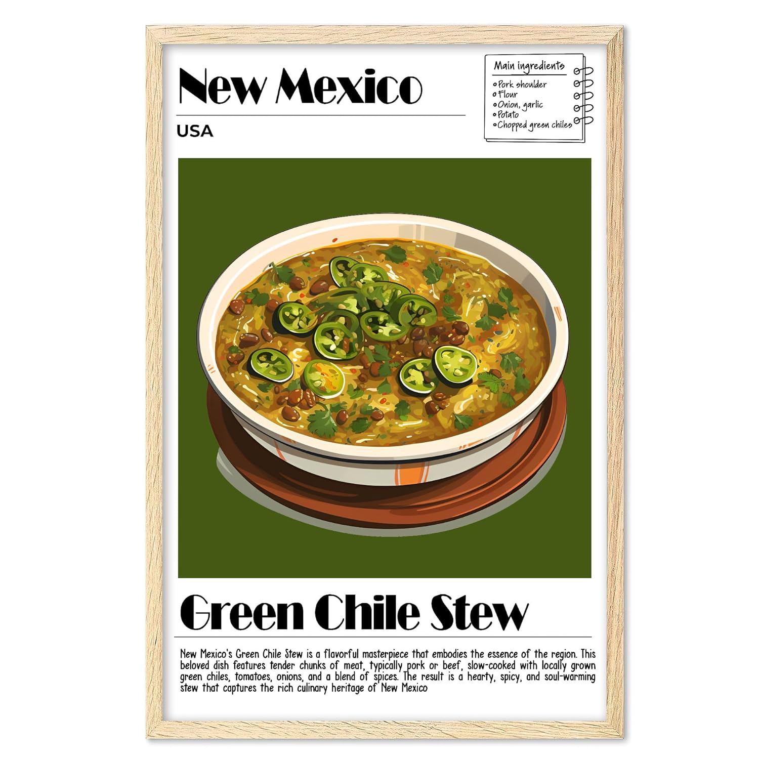 Green Chile Stew Poster, Food Wall Art, USA Food Print