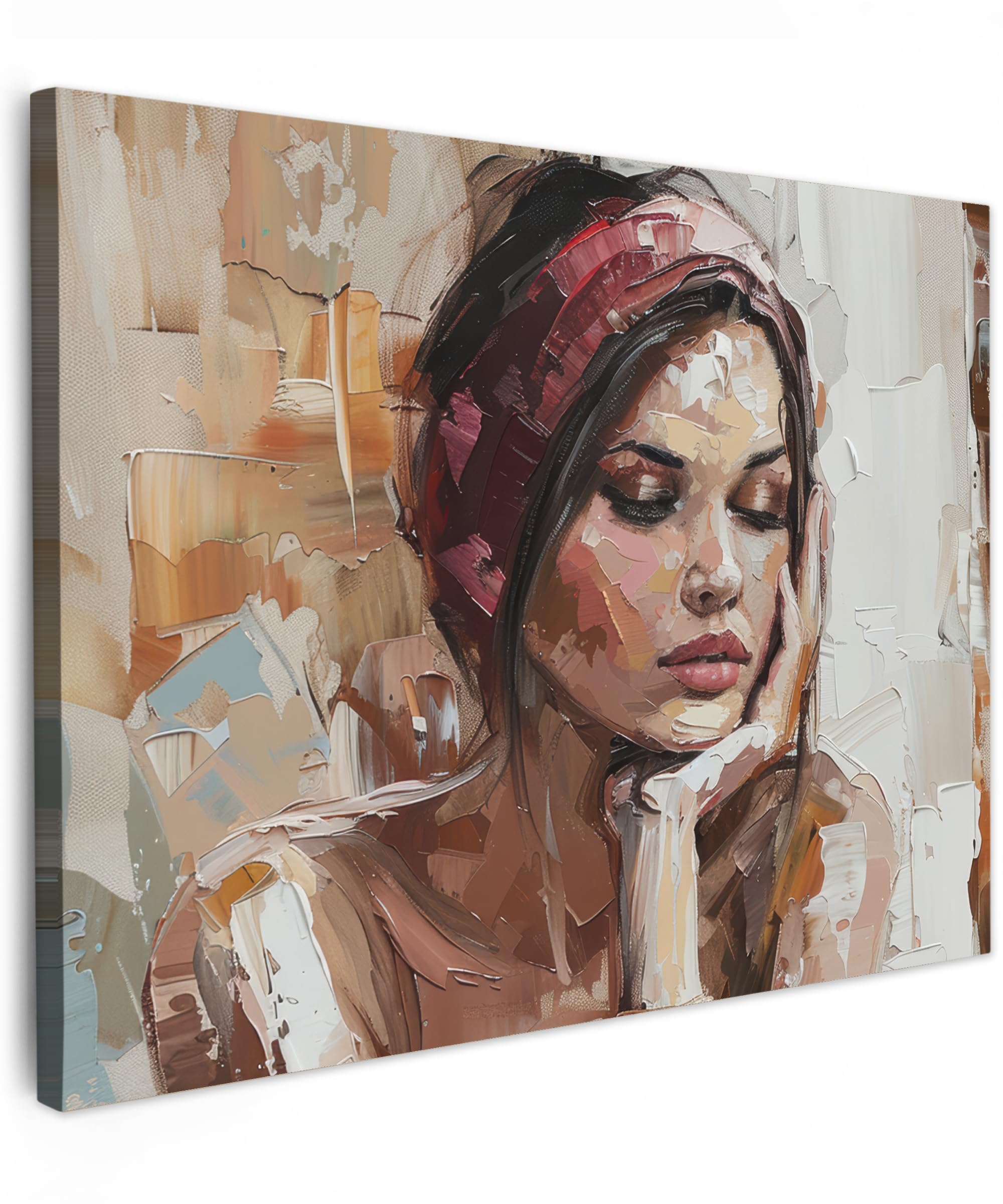 MuchoWow© Canvas Wall Art 28"x20" / 70x50 cm Decor Paintings Prints framed on Canvas Decorations Wallart Woman - Paint - Portrait - Modern — image 1