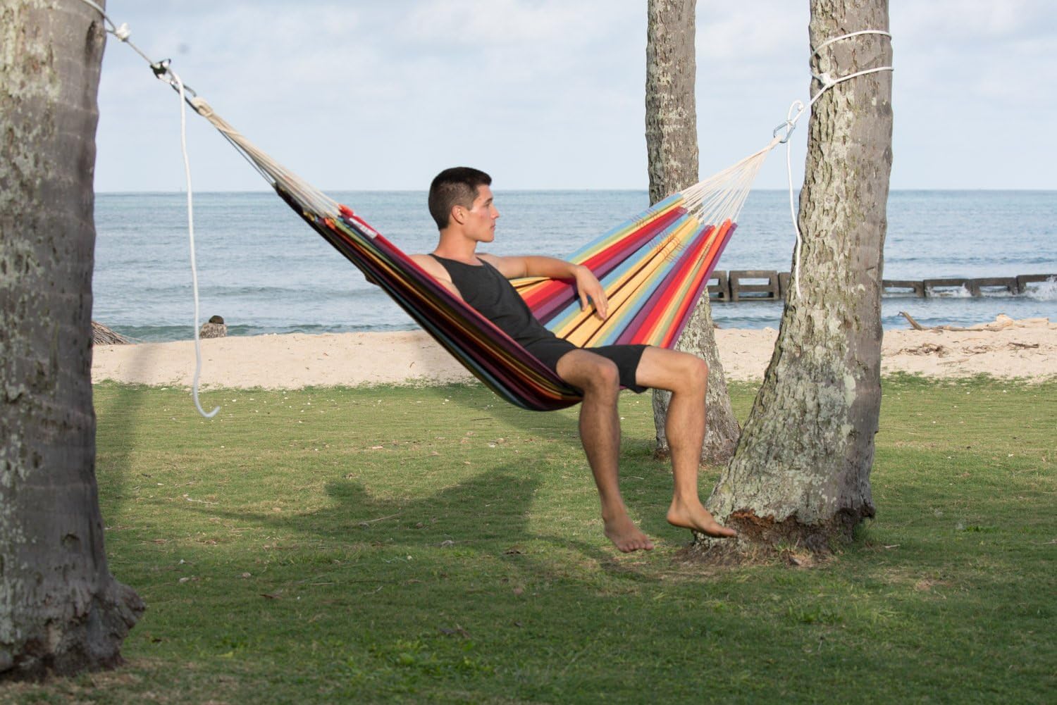 BYER OF MAINE Barbados Hammock, Authentic Brazilian, Rainbow, Recycled Cotton/Polyester Blend, 134" L x 58" W, Holds up to 330lbs