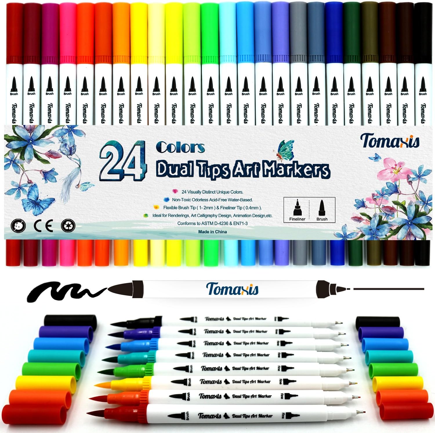 Dual Tip Brush Pens Adult Colouring Pens Felt tips Watercolor Brush Art Marker, 0.4-2mm Coloured Fineliner for Colouring Drawing Bullet Journaling Paintbrush Highlighters