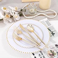 Vista 42 de LIYH 150 Pcs Plastic Christmas Dinnerware Set, Red Plastic Dinner Dessert Disposable Plates, Gold Silverware, Red Christmas Disposable Cups 10 OZ