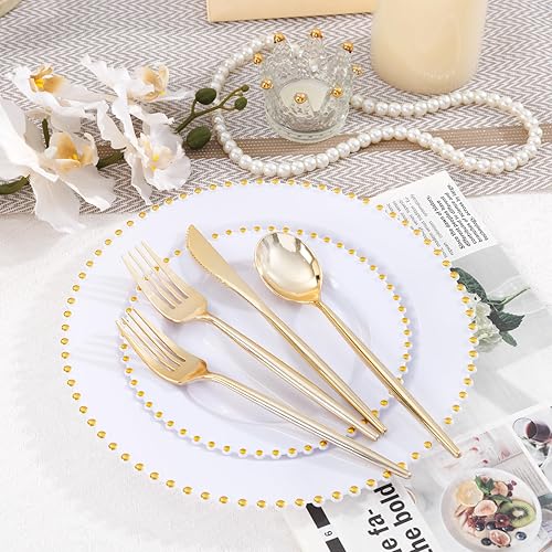 Miniatura 42 de LIYH 150 Pcs Plastic Christmas Dinnerware Set, Red Plastic Dinner Dessert Disposable Plates, Gold Silverware, Red Christmas Disposable Cups 10 OZ