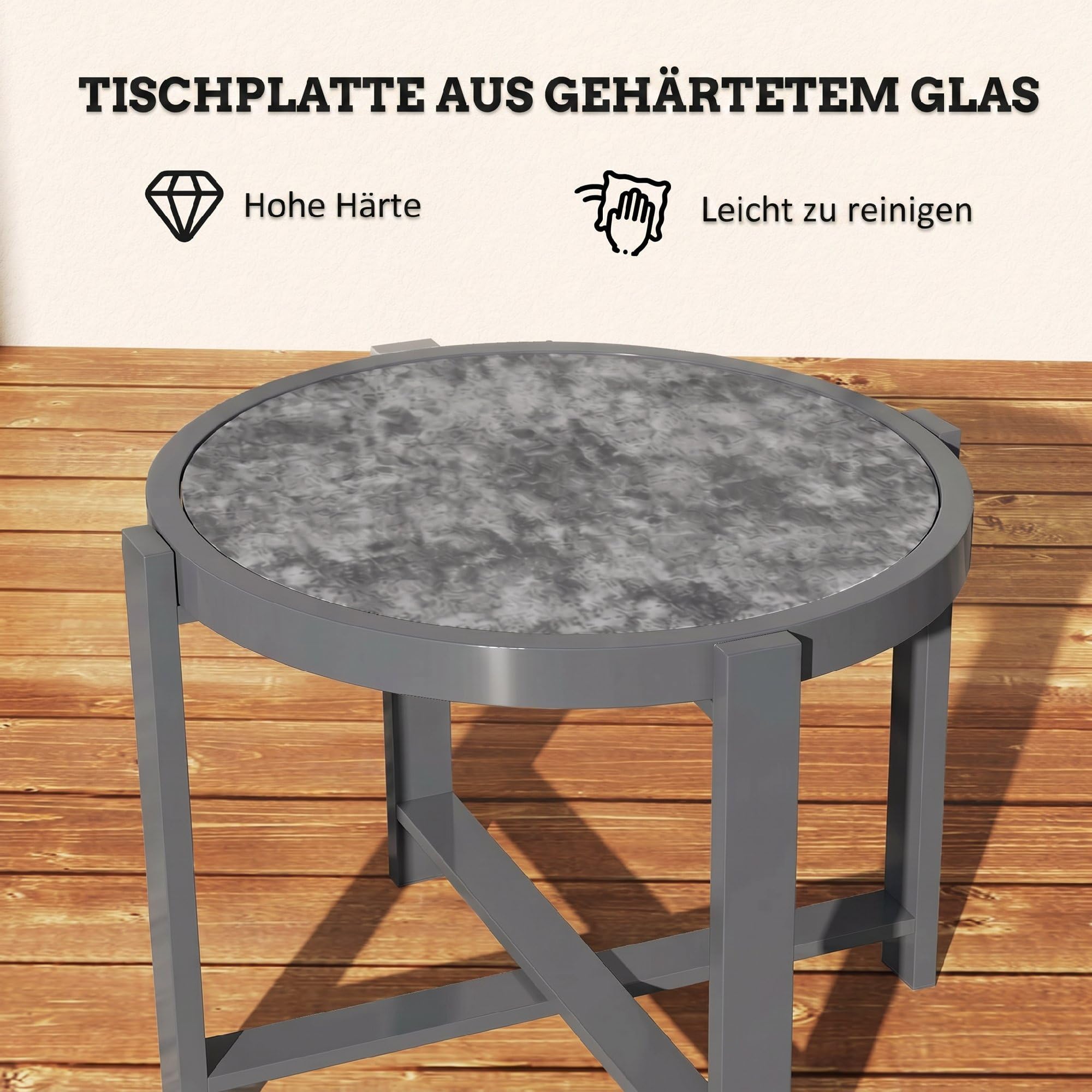 Outsunny Beistelltisch Gartentisch Rund Wetterfest mit Marmoroptik Grau | Aluminium, Balkontisch, Campingtisch, Kaffeetisch, für Wohnzimmer Büro Outdoor Indoor