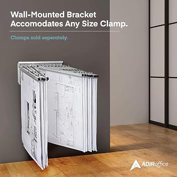 Adir Wall Mount Blueprint Rack - Blue Print Organizer, Poster Wall Mount Display, Map Storage Holder with 12 Pivot Brackets - Plan Rack for Office