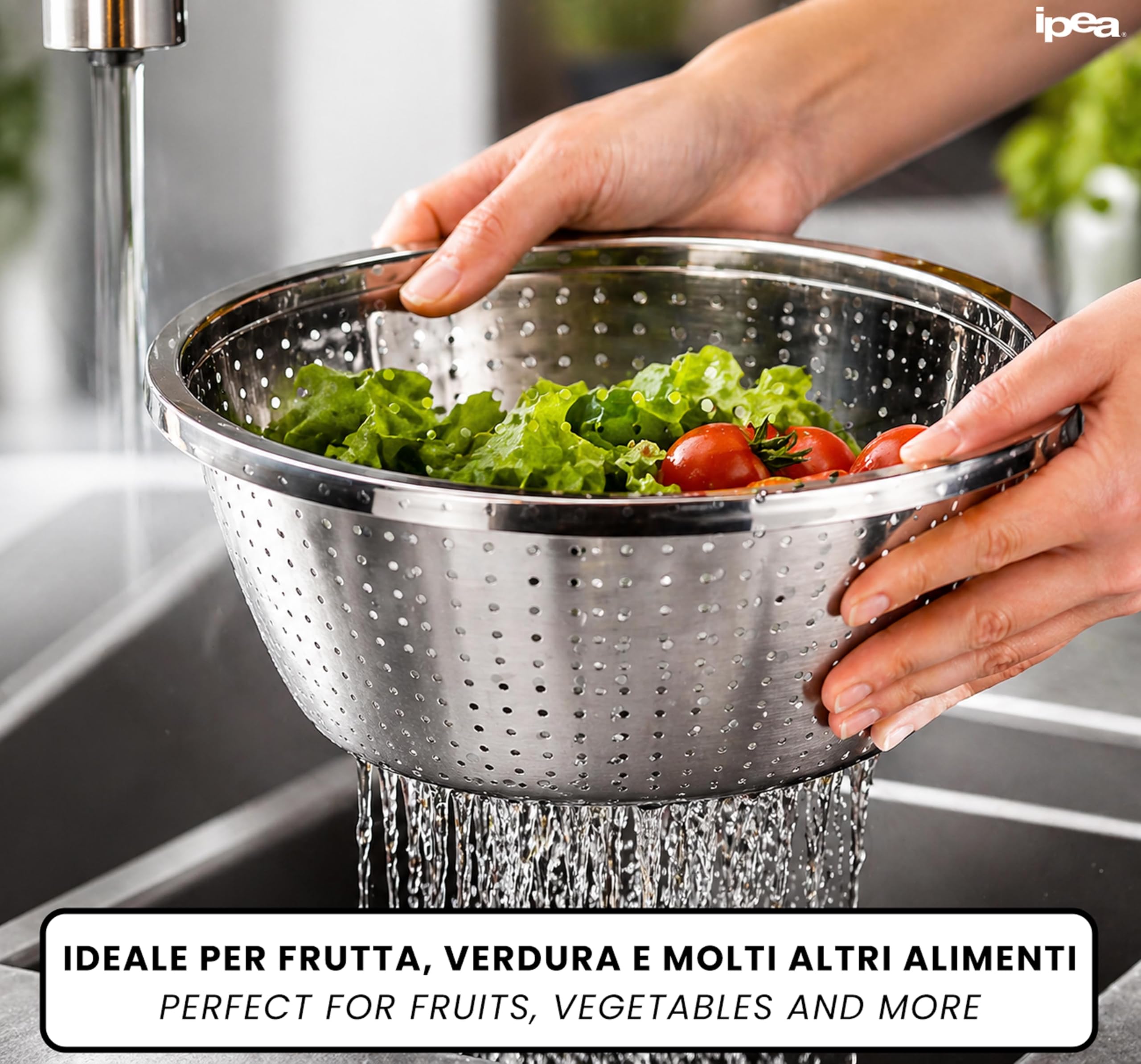 Scolapasta 24 cm Acciaio Inox Professionale - Colapasta per Pasta e Verdura - Lavastoviglie