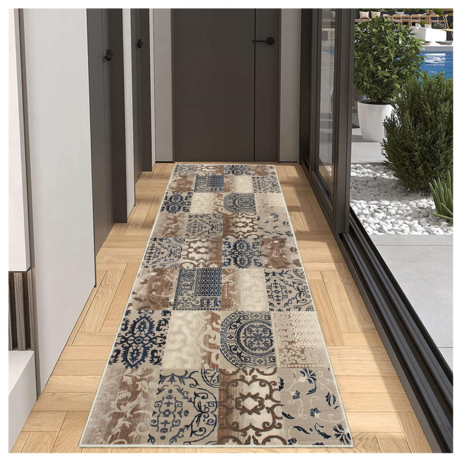 BORKOY Carpet Runners for Hallways Non Slip Washable Runner Rugs Long Polyester Doormat 50x200cm Brown Indoor Hall Runners for Kitchen Bedroom Living Room Entryway Floor Mat