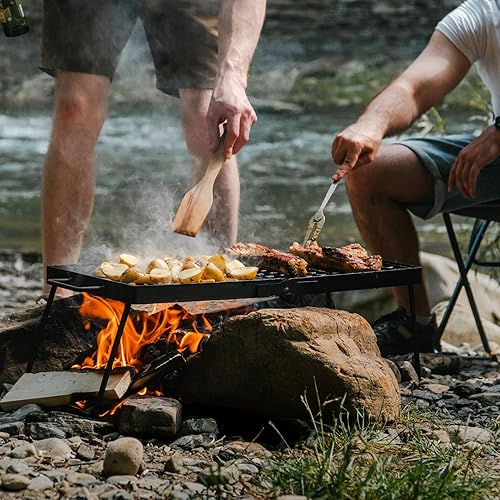 Miniatura 7 de Fogata (Adventure Seeka - Parrilla plegable resistente de 24 pulgadas, superficie de cocción apta para alimentos, diseño plegable compacto, parrilla