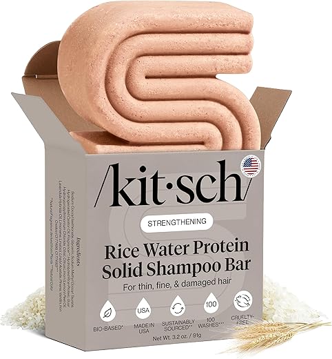 Kitsch Hair Growth | Rice Shampoo Bar for Strengthening | Helps Dry Hair | Made in US | All Natural | Moisturizing | Vegan Solid Shampoo Bar for Hair | Rice Water Shampoo Bar | Zero Waste, 3.2 oz