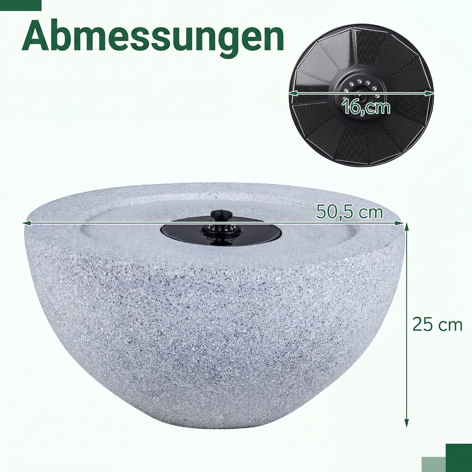 COSTWAY Solarbrunnen für draussen, Solar Springbrunnen mit LED Beleuchtung in 7 Lichtfarben & 4 Düsen, Gartenbrunnen Marmoroptik, Brunnen Solar Outdoor, für Garten Balkon Terrasse, 50,5 x 50,5 x 25 cm