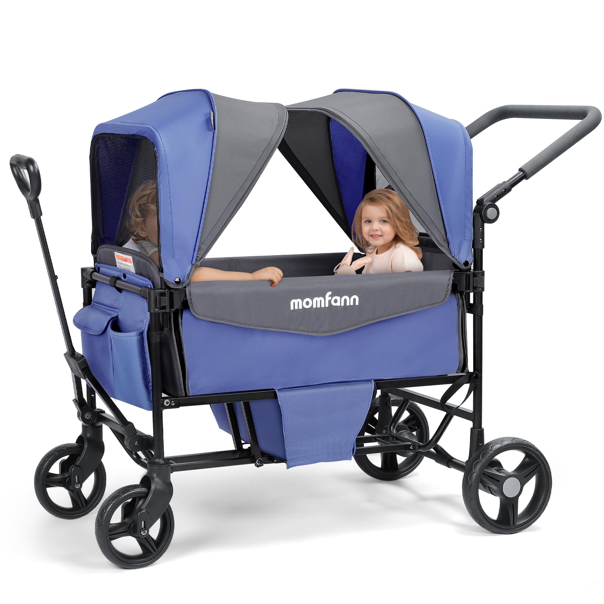 Stroller Wagon for 2 Kids,Foldable Wagon Stroller with Canopy, All-Terrain Parent Organizer, Adjustable Handle & Pull Bar Baby Wagon for Infants and Toddlers, Lavender Blue