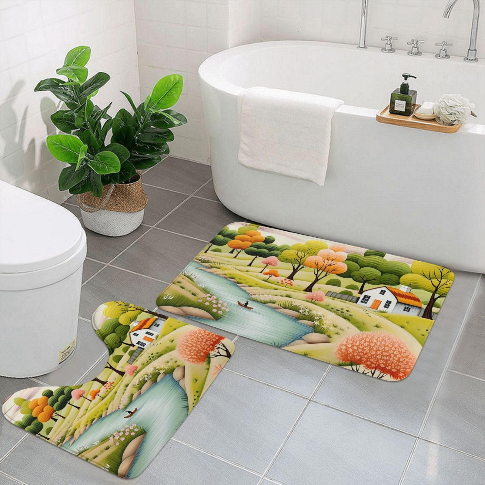 Tapis de bain en microfibre Country Lifestyle anti-glisse avec contour WC en U