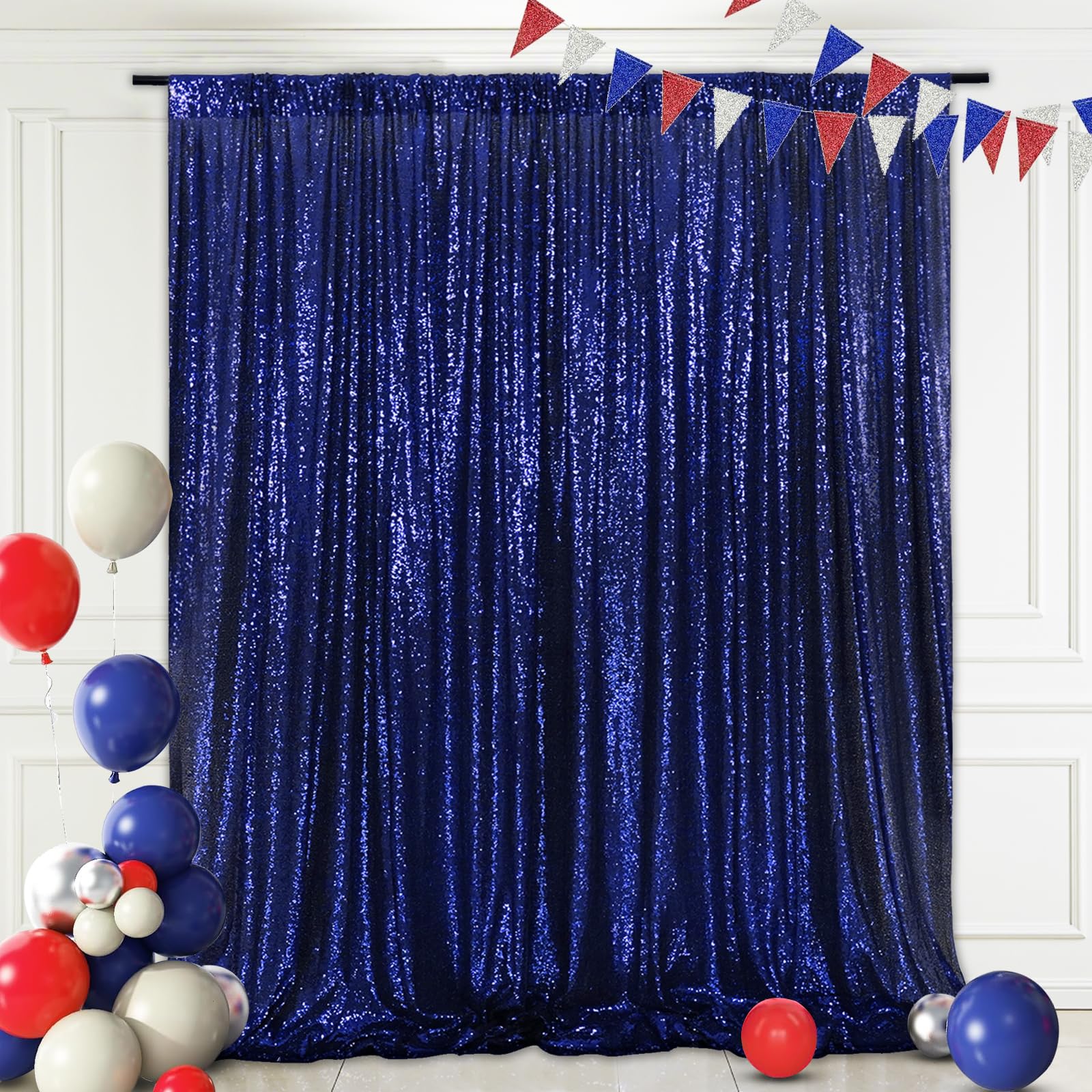 Eternal Beauty Navy Blue Sequin Backdrop, 8x8 Ft Glitter Background Curtains for Shimmer Photography Party Wedding Birthday Independence Day Back Drop