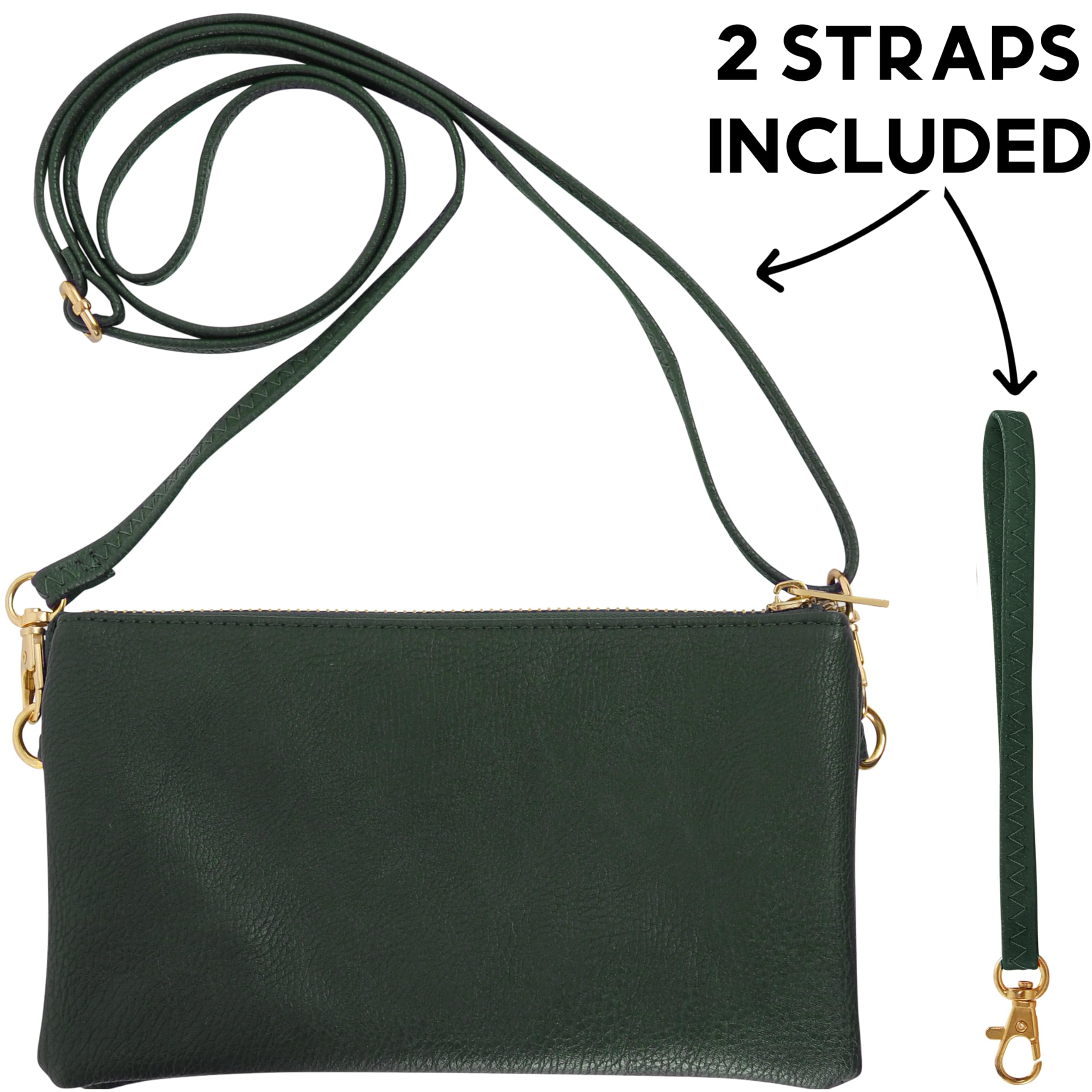 Humble Chic NY Vegan Leather Wristlet Purse for Women - Small Clutch Purse with Shoulder and Wrist Straps: Hunter Green