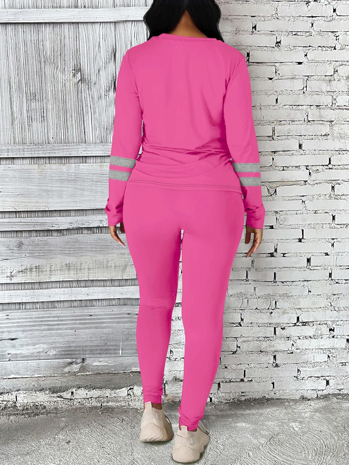 Two Piece Sets for Women Long Sleeve Striped Crewneck Slim Fit Active Sweatsuits Spring Fall 2025 Fashion - Image 5