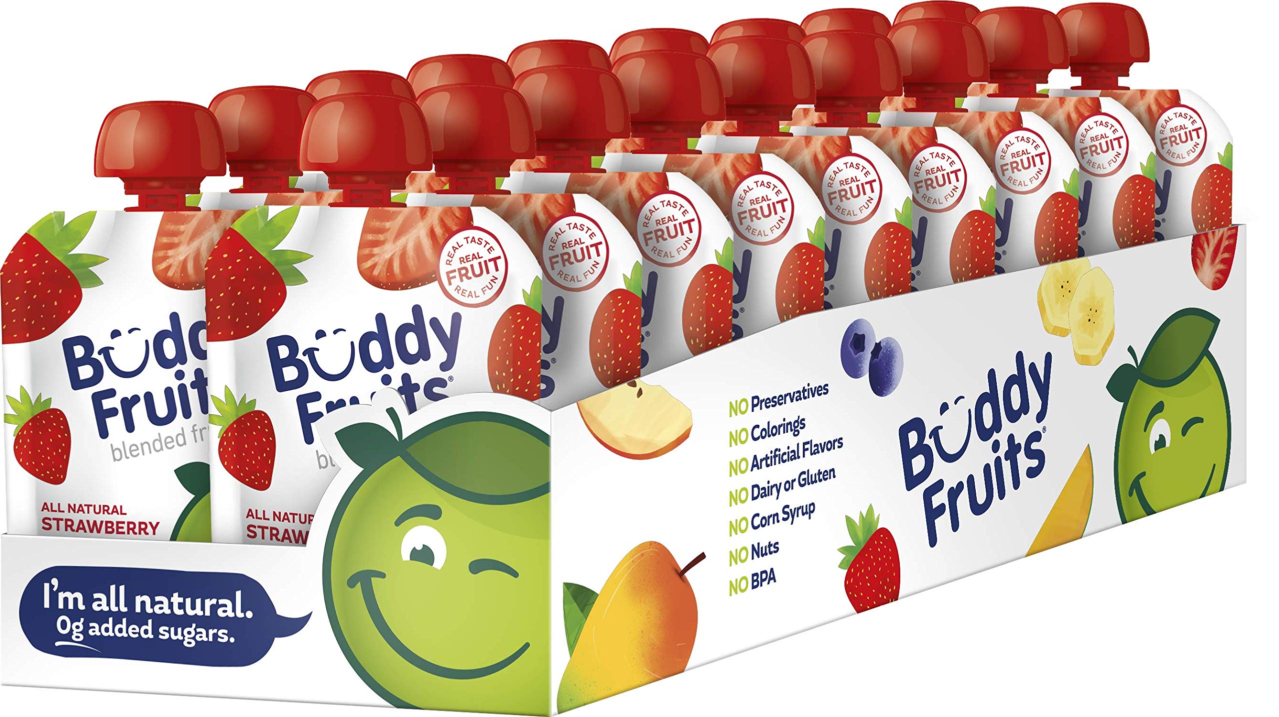 Buddy Fruits Snacks To Go Strawberry Unsweetened Applesauce 3.2oz Pouch (18pk) Gluten-Nut-Dairy-Preservatives-BPA Free, Non GMO, Kosher