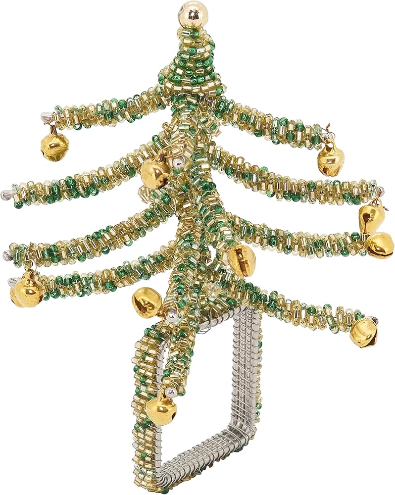 Saro Lifestyle Beaded Christmas Tree Napkin Ring - Thumbnail 2