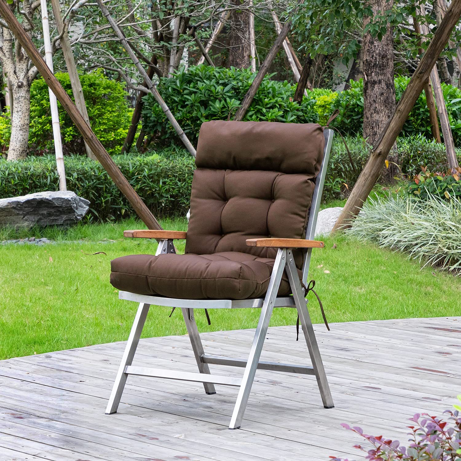 ARTPLAN Adirondack Outdoor Chair Cushion, All Weather Patio Cushion, Wicker Tufted Pillow for Patio Furniture,Brown