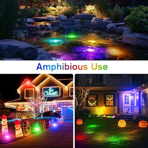 Miniatura 8 de POPOSOAP Luces solares para estanque, luces RGB multicolor para estanque, impermeables, IP68, luz subacuática con batería de 2200 mAh con modos de