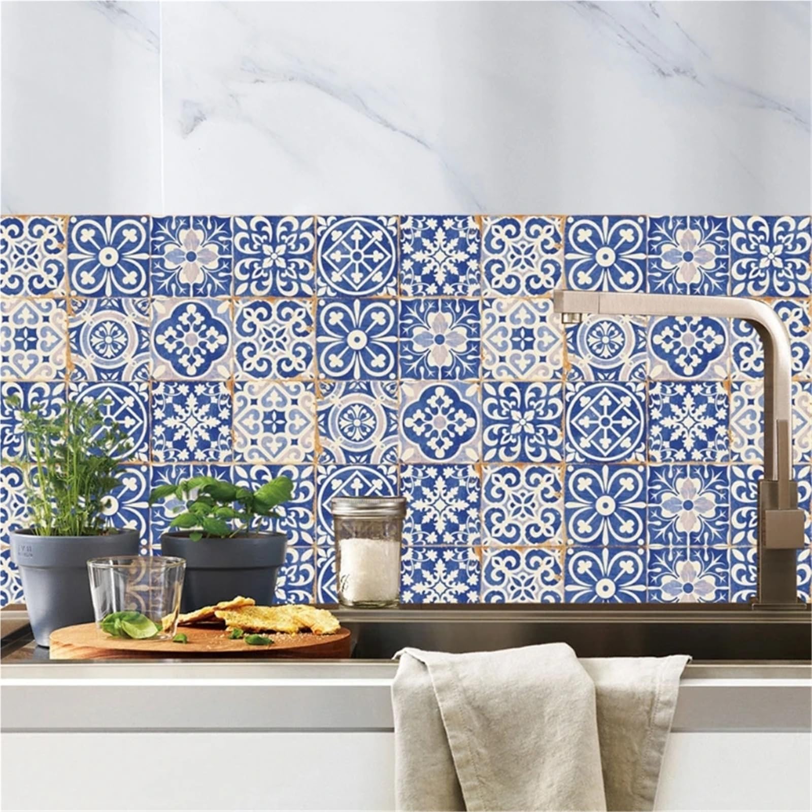 Adesivi for Piastrelle Porcellana Blu e Bianca 24pz Autoadesive Casa Cucina Liscia per Bagno, Cucina