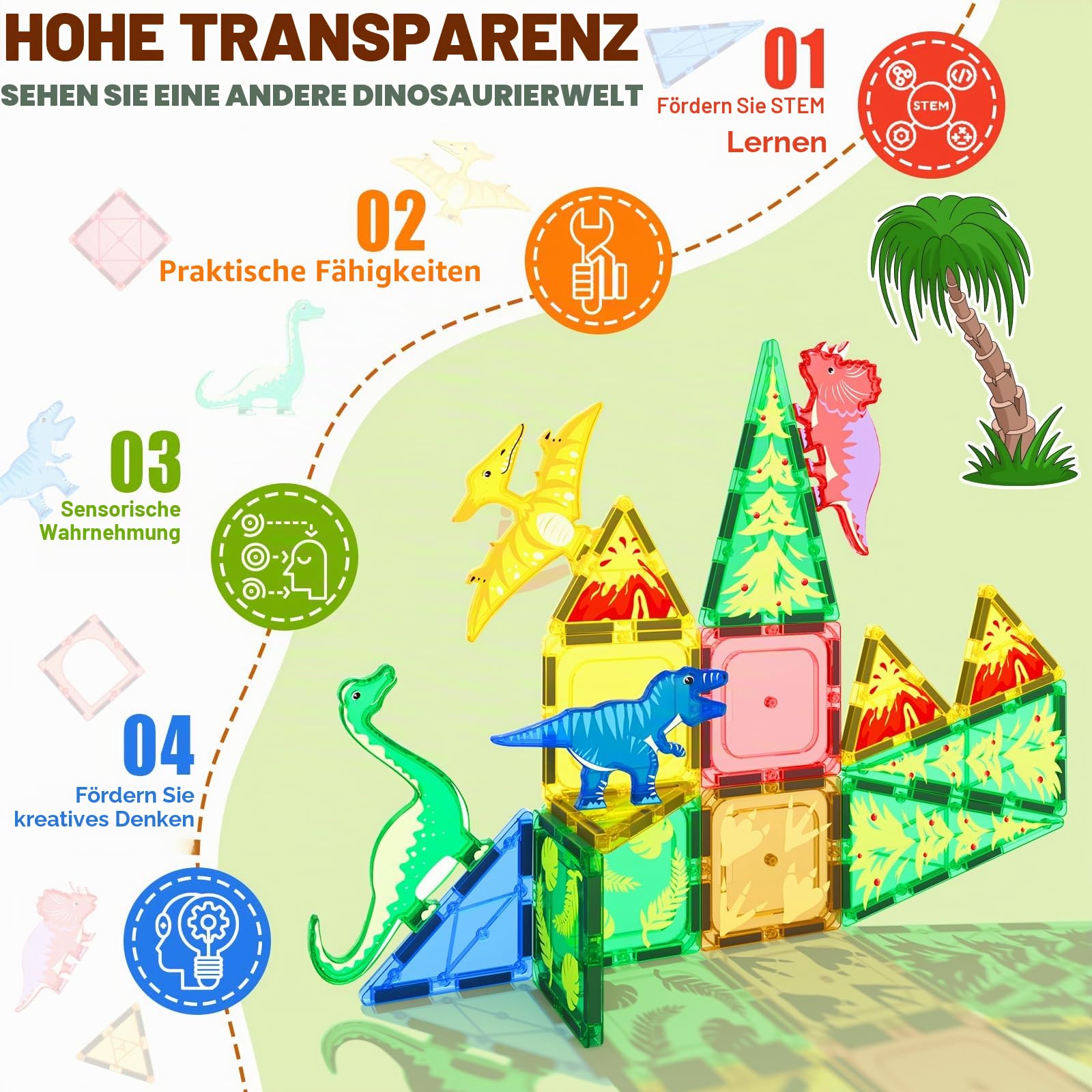 Magnetische Dinosaurier-Spielzeugplättchen – Magnet-Bausteine ​​für Kleinkinder, STEM-Sensory-Outdoor-Spielzeug für Jungen und Mädchen ab 3 Jahren, Dinosaurierwelt, kreative Spiele, Kinderspielzeug