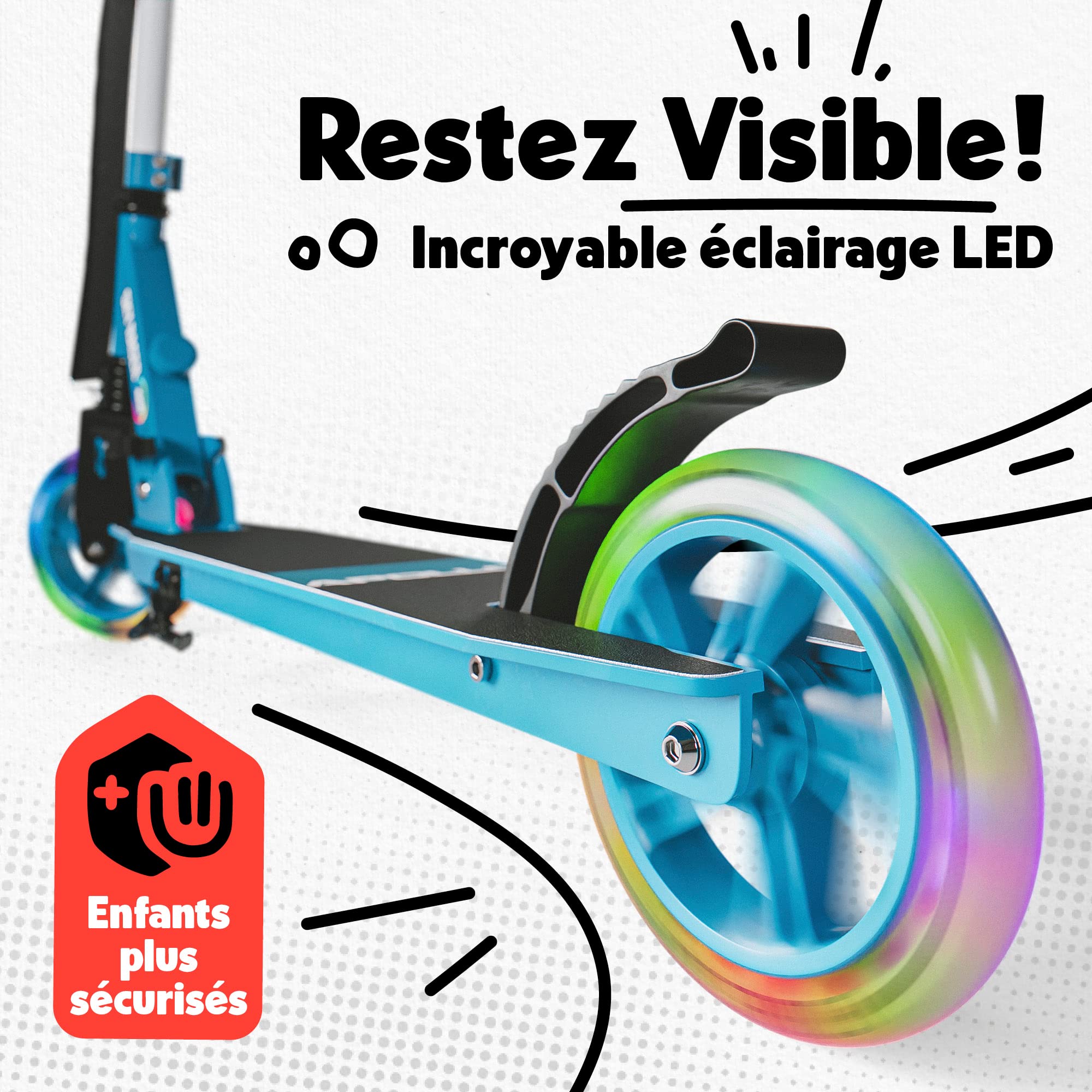 Apollo LED Skyracer – Trottinette Urbaine à Suspension avec Roues LED 145 mm, modèle Pliable et réglable en Hauteur pour Enfants et Adolescents, adaptée au Freestyle