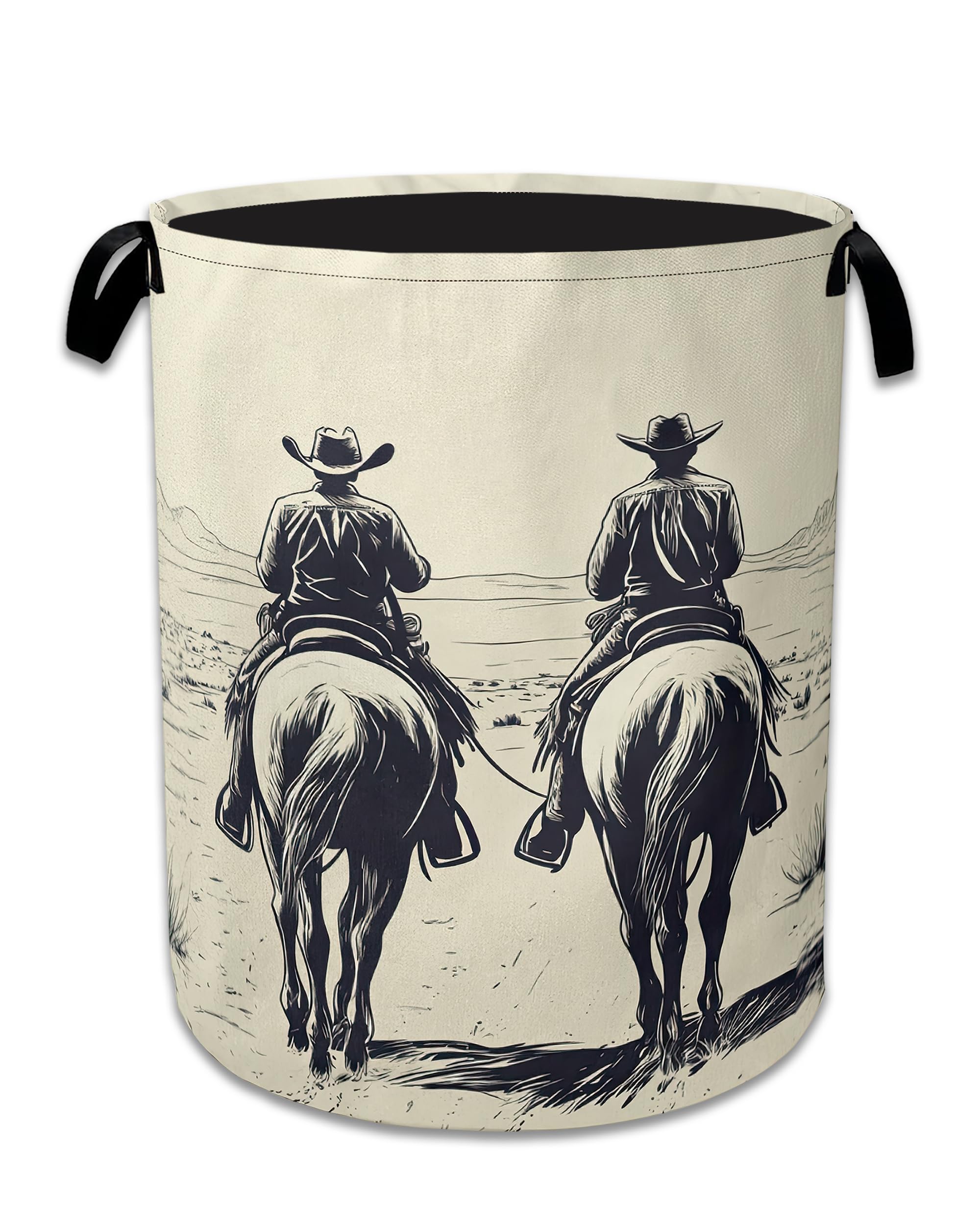 Western Cowboy Desert Riding Laundry Basket Collapsible Laundry Hamper Clothes Storage Bin for Bathroom Bedroom Room Decor 16" X 20.8"