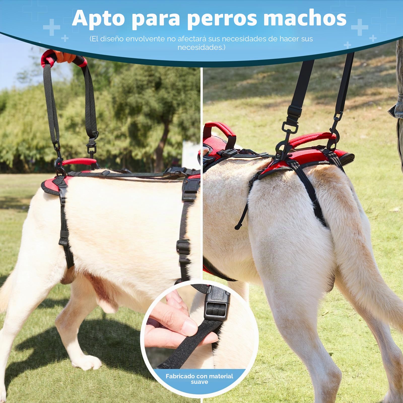 Arnés Elevador para Perros Medianos, Arnés de Soporte con Doble Asa para Asistencia Diaria al Caminar, Apto para Perros Macho, Transpirable y Fácil de Poner, Rojo, M