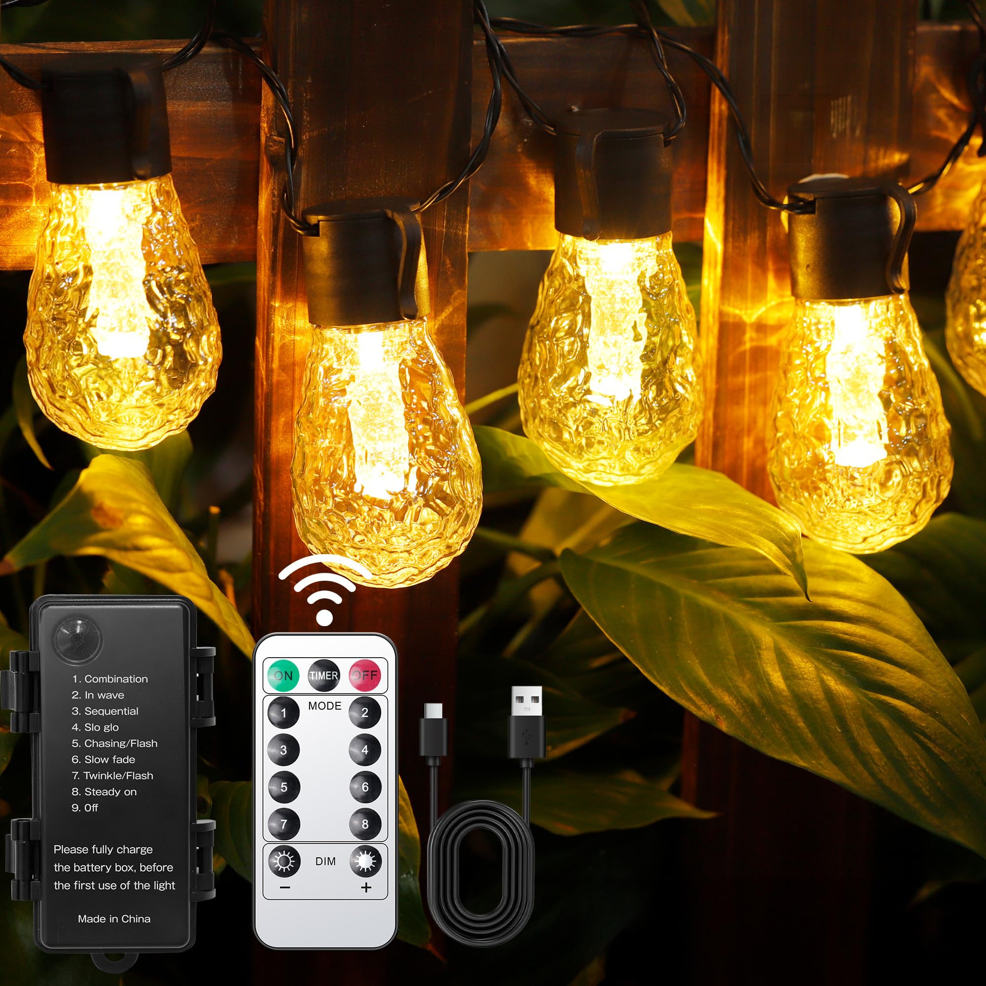 DSLebeen Rechargeable Battery String Lights 30FT Dimmable with Remote